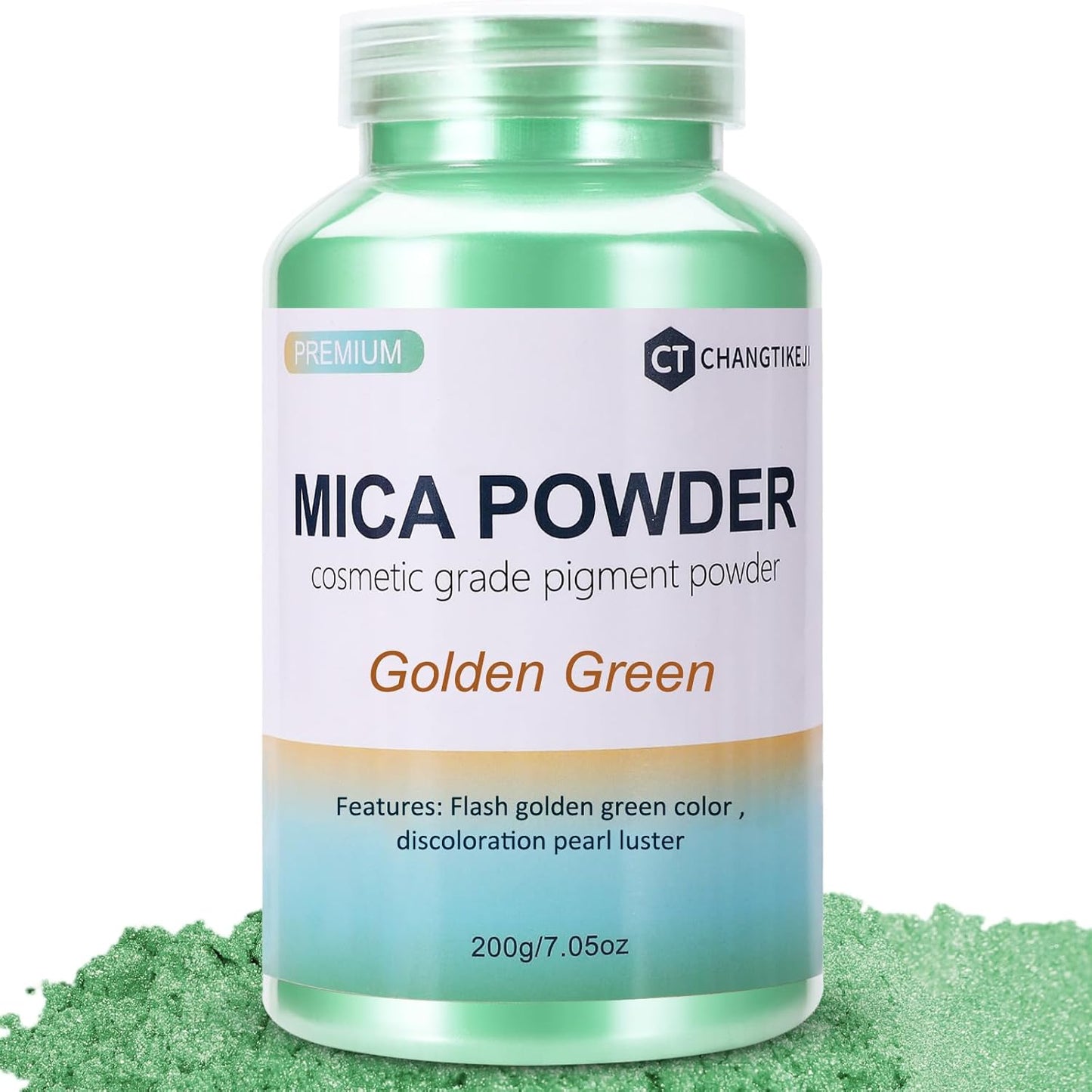 Mica Powder,7.05OZ（200g）,Golden Green Mica Powder Pigment for Epoxy Resin，Lip Gloss，Car Paint，Dye，Soap Making，Nail Polish,Epoxy Resin,Candle Making,Bath Bombs