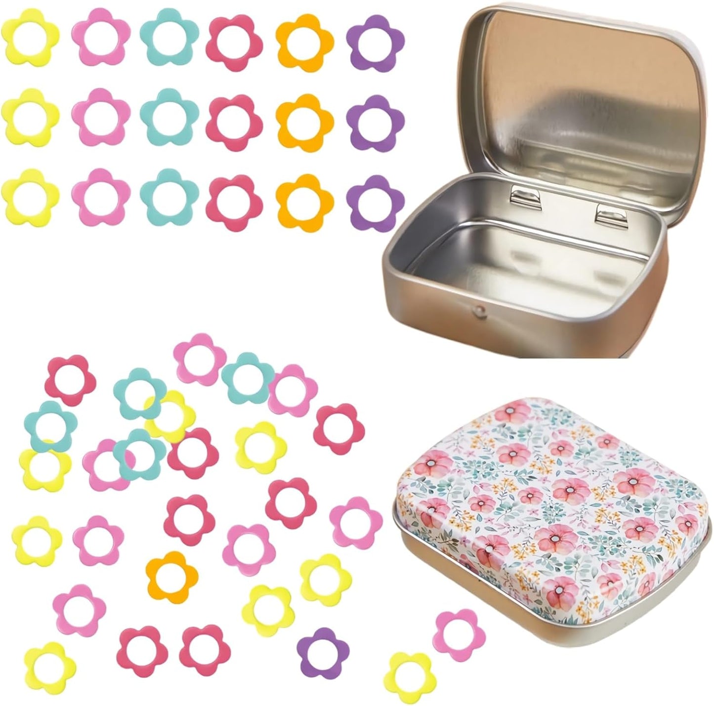 Hilsayum Flower Shape Metal Stitch Markers,50Pcs Colorful Stitch Markers with Storage Box