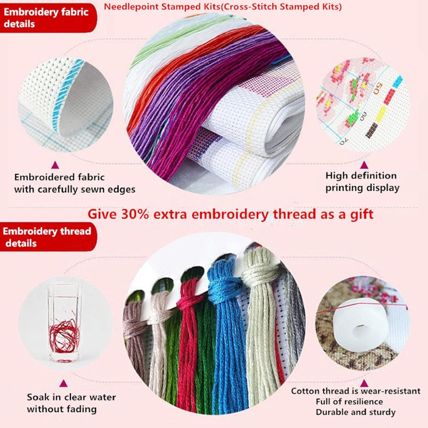 Stamped Cross Stitch Kits for Adults Beginners Pillow Needlepoint Kit with Embroidery Pattern Needlework Kit Prestamped Stitches Kit 11CT Cross Stitching-Colorful Cat Family18x18 inch