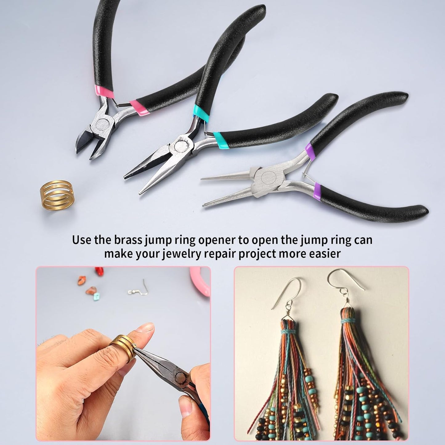 3 Pcs Jewelry Making Tools Pliers Kit, Includes Needle Nose/Round Nose Pliers/Diagonal, Wire Cutters for Jewelry Making Wire Wrapping Beading Crafts Matte Handle