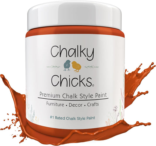 Chalky Chicks All-in-One Chalk Paint for Furniture or Cabinet - 16 Fl Oz - Matte Finish Pumpkin Pie Orange for Metal, Wood Furniture Paint - No Sanding All-in-One for Home Decor & Crafts, USA Made