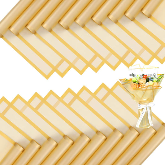 FUHITIM 20 Sheets Flower Wrapping Paper - Waterproof Floral Bouquet Packaging Paper for DIY Crafts，Florist Supplies Packaging Paper for Wedding Birthday Gift (Translucent Gold)