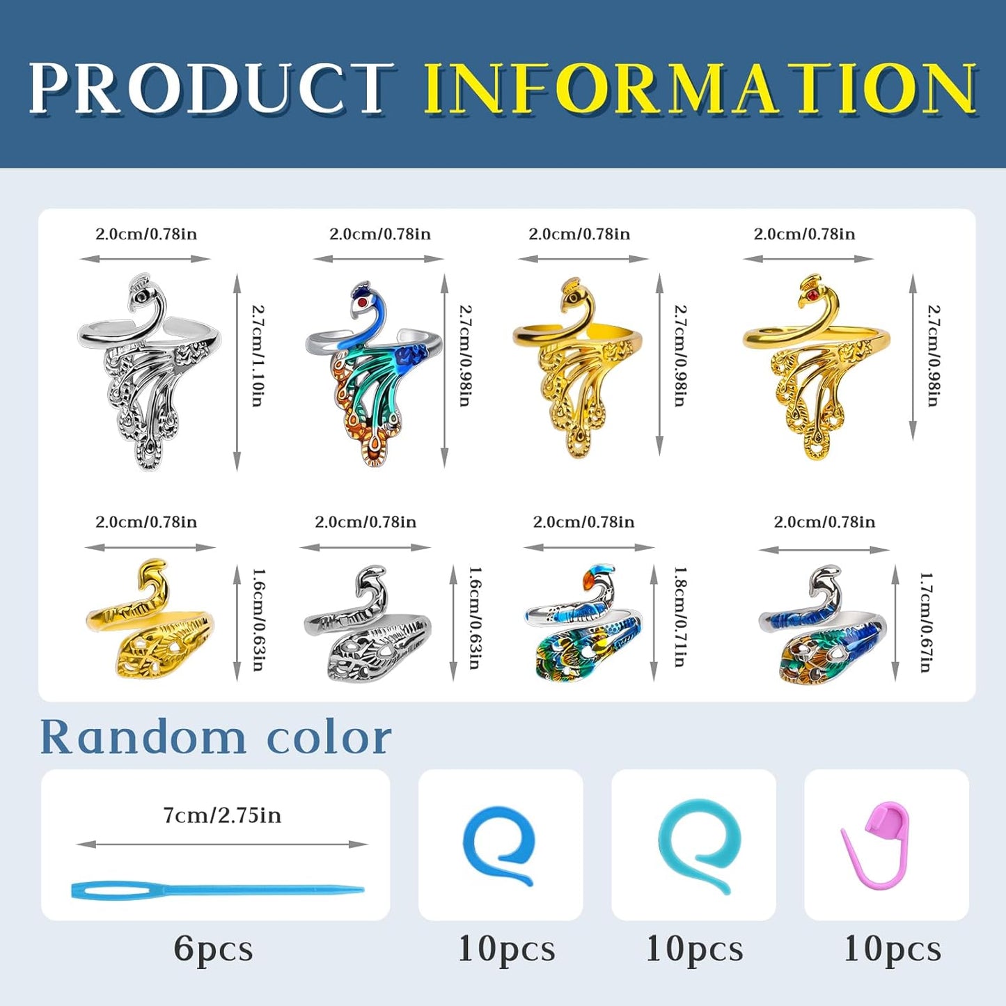 34 Pcs Adjustable Crochet Ring Set, 8 Pcs Knitting Ring, Tension Rings for Crocheting, Crochet Ring for Finger, Stitch Markers Plastic Needles for Crocheting, Crochet Accessories with Storage Box