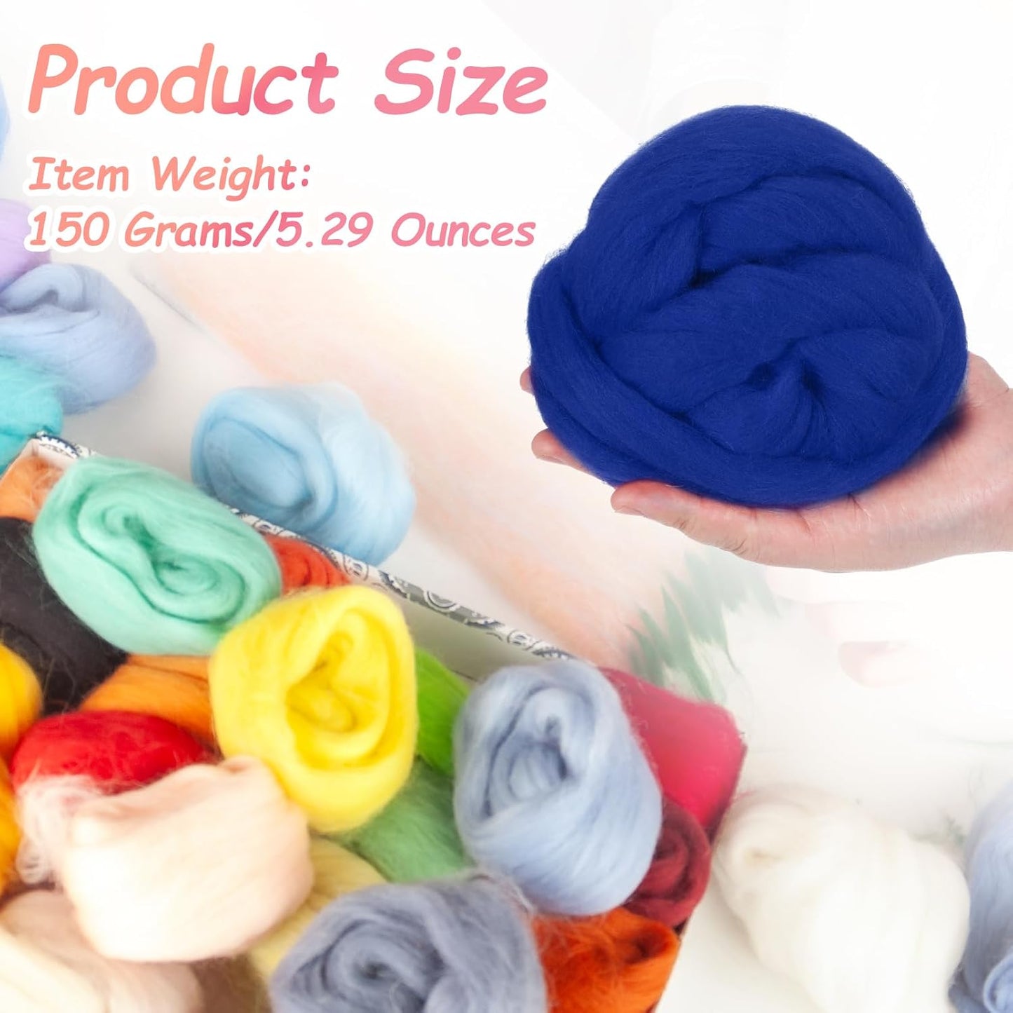 PATIKIL Wool Roving Yarn, 150G/5.3OZ Soft Felting Wool Pure Chunky Roving Yarn Bulk for Needle Felting Knitting Blanket Spinning Weaving DIY Craft, Dark Blue