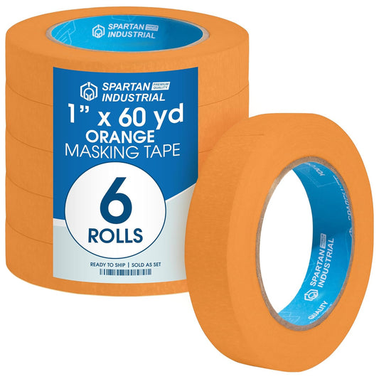 Spartan Industrial - 1" X 60 yd Orange Tape - 6 Colored Masking Tape Rolls for Home, Office, School Use - No Residue, 5.5 Mil