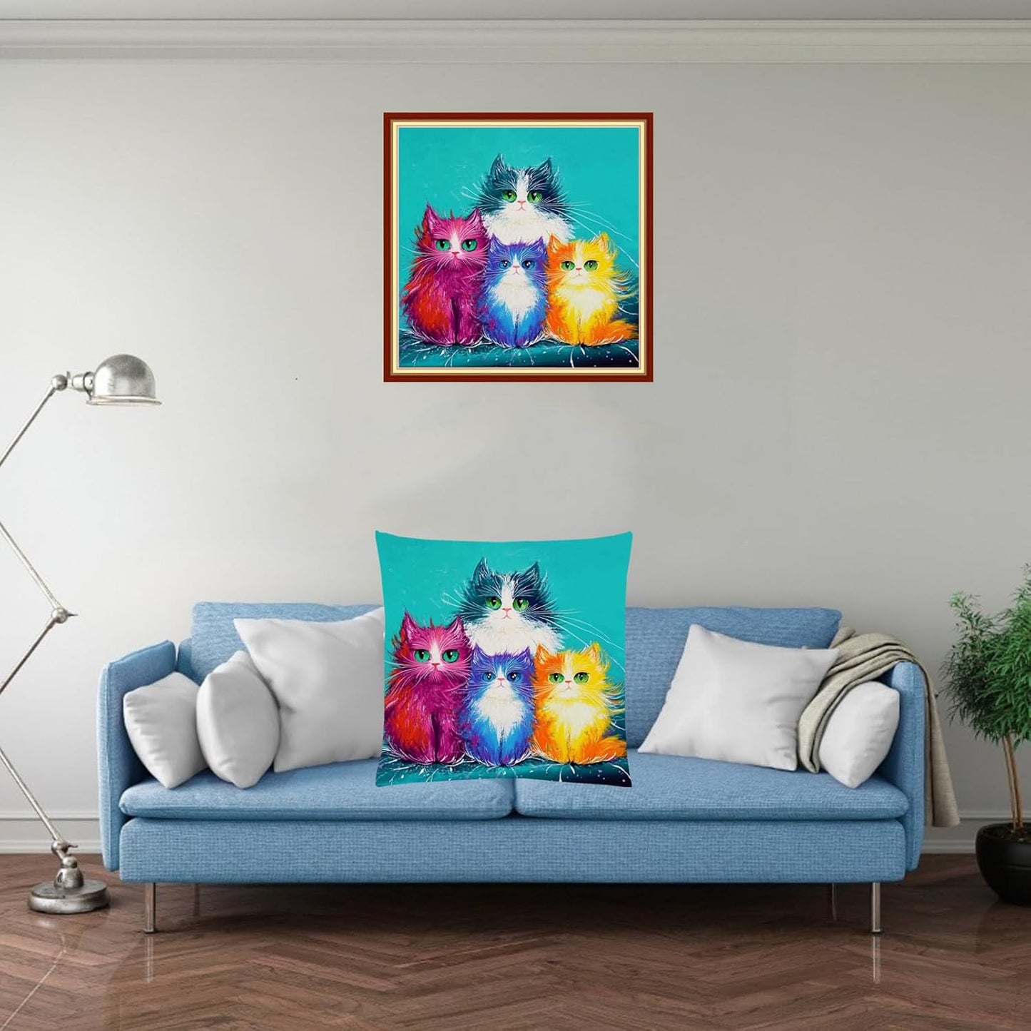 Stamped Cross Stitch Kits for Adults Beginners Pillow Needlepoint Kit with Embroidery Pattern Needlework Kit Prestamped Stitches Kit 11CT Cross Stitching-Colorful Cat Family18x18 inch