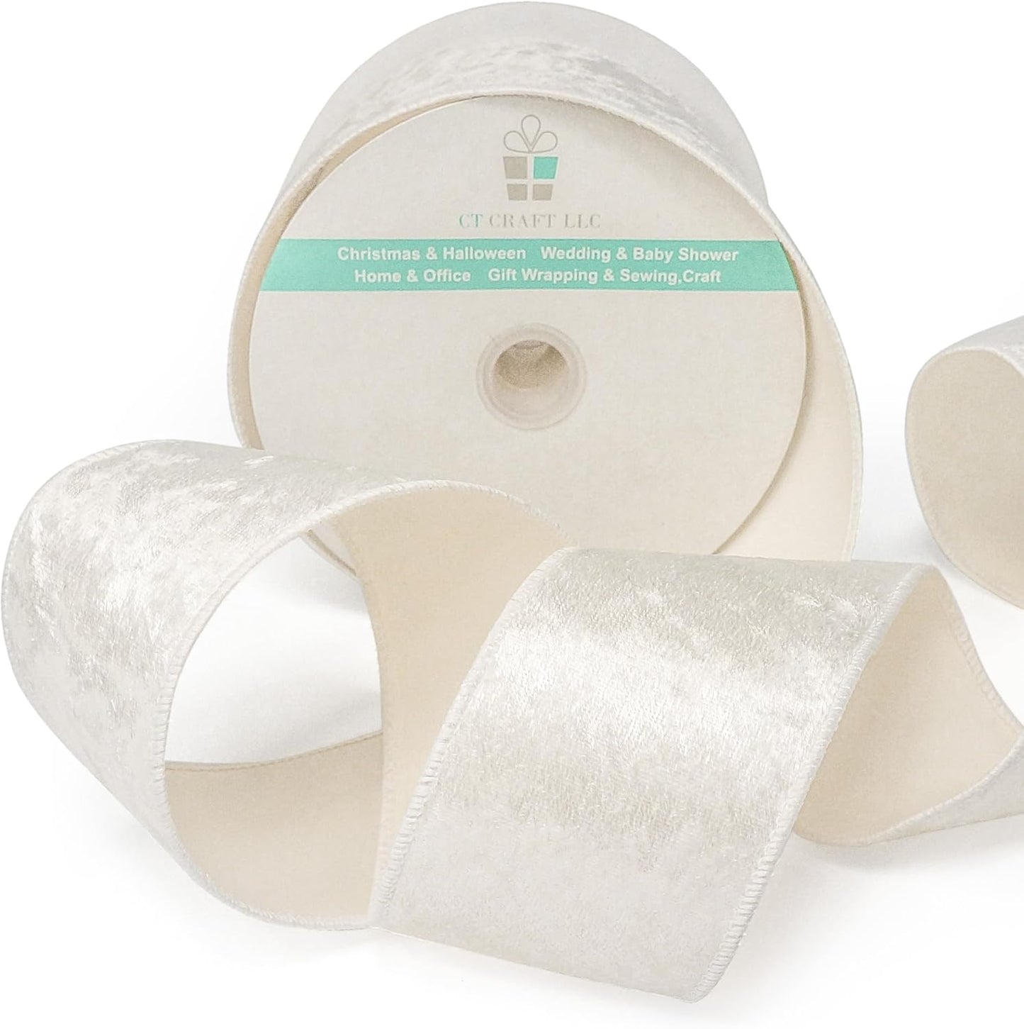 Ivory Velvet Ribbon 2.5 Inch x 10 Yards for Christmas Tree Topper Home Decoration Wreath Gift Wrapping DIY Craft