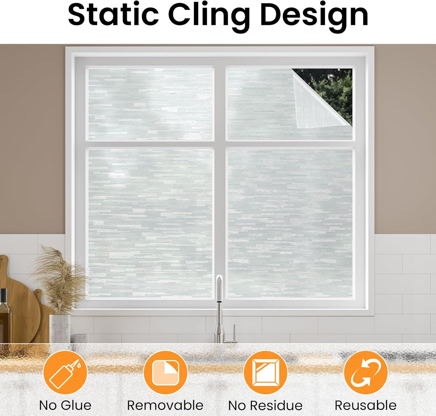 Haton Window Privacy Film, Frosted Glass Static Cling Sun Heat Blocking Window Clings, Frosting Opaque Coverings Stickers Tint for Home Office Door, Non Adhesive, White 23.6" x 157.4"