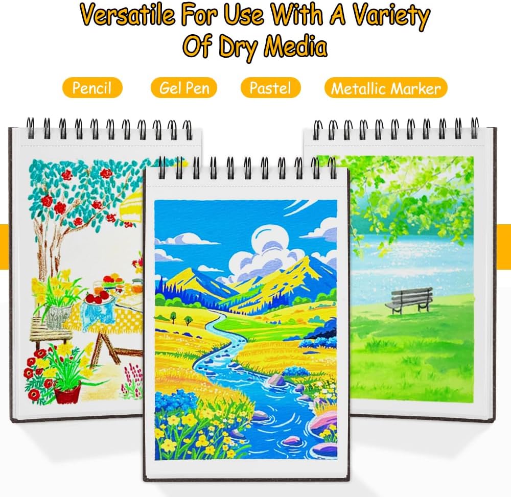 8.3x5.8 Sketch Book, Top Spiral Bound Sketch Pad, 60sheets 92lb/150gsm Bright White Paper, Acid-Free Mixed Media Paper for Painting, Dawing & Art Supplies. B-DarkCoffee