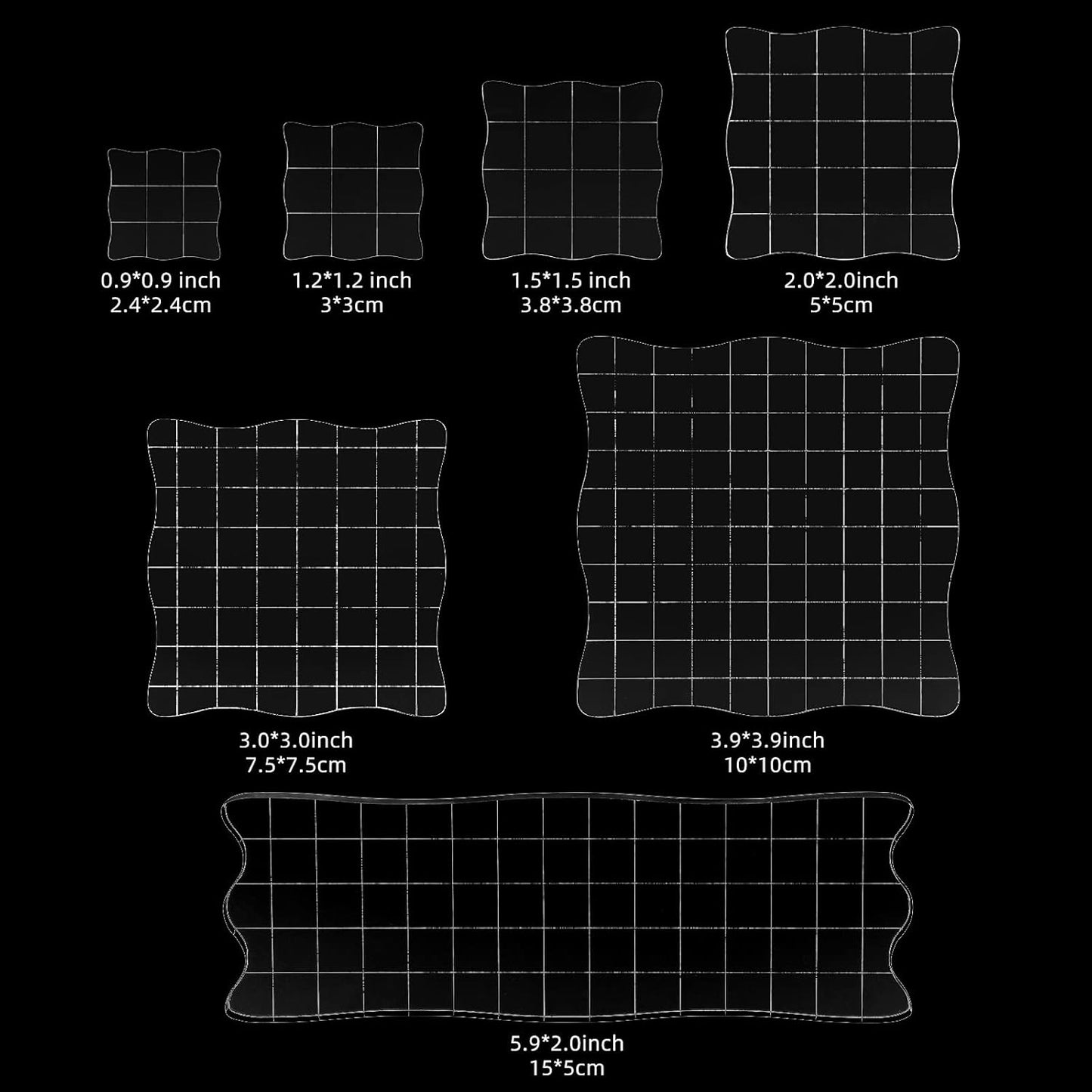 7 Pieces Clear Stamp Blocks, driew Clear Acrylic Stamping Blocks Tools Set with Grid and Grip Decorative Stamp Blocks for Scrapbooking Crafts, Cards, Schedule Book
