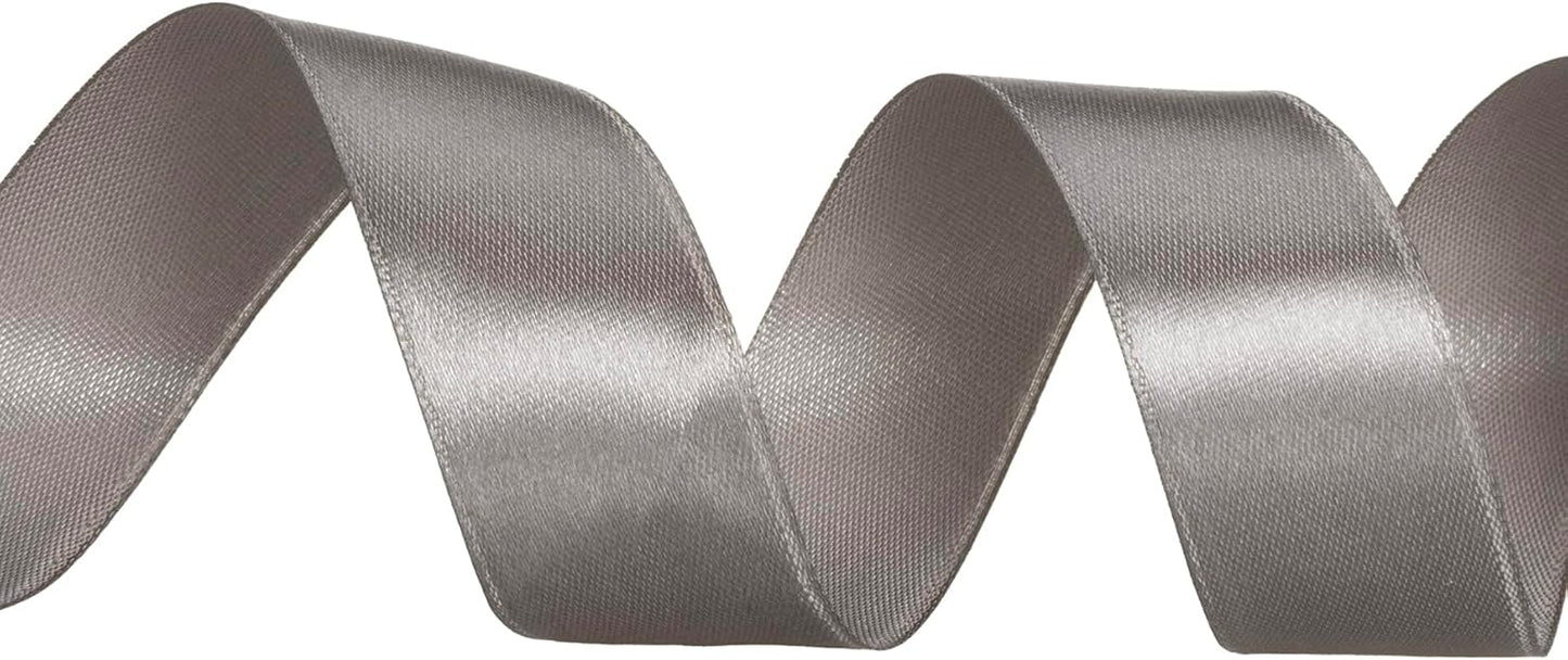 1 Inch Steel Gray Solid Satin Ribbon, 50 Yards Craft Fabric Ribbon for Gift Wrapping Floral Bouquets Wedding Party Decoration