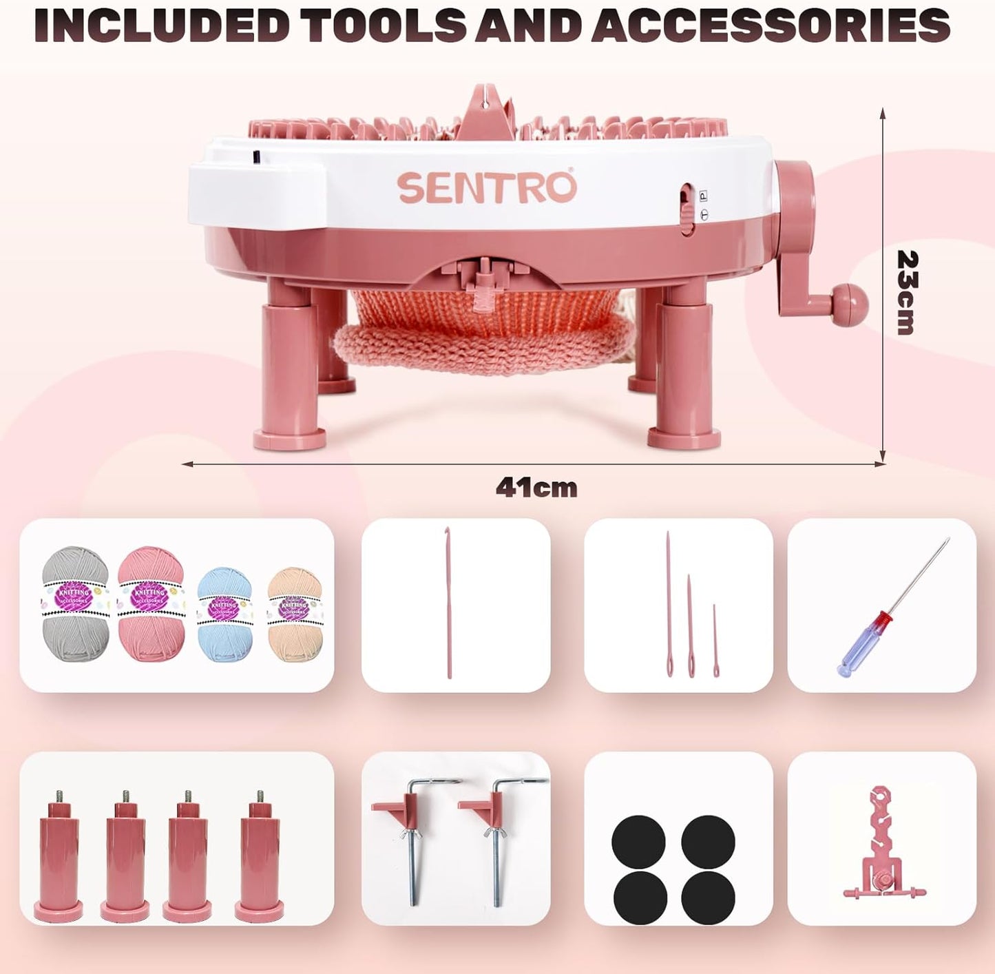 SENTRO Upgraded 48 Needle Knitting Machine, Circle Knit Loom Machine with Row Counter and Hand Crank,Crochet Knitting Loom Machine for Beginners and Seasoned Knitters (Upgraded 48Pink)