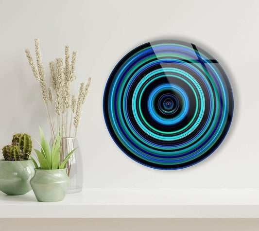 My Photostation.com 15.8''(40cm) Diameter Blue and Green Round Glass Wall Art Tempered Glass Printing Wall Decor Large Wall Art Wall Hangings