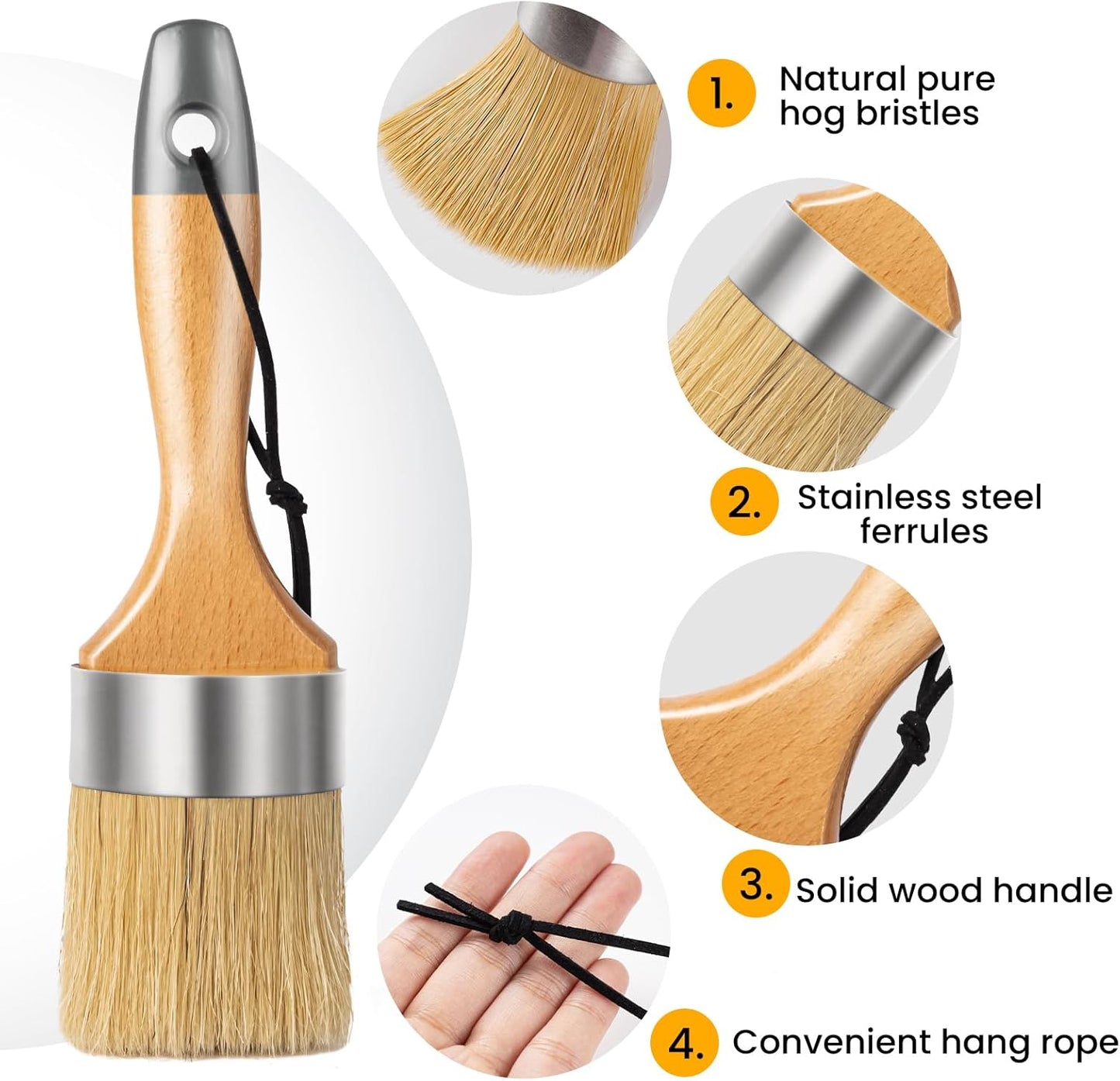 Chalk Paint Brush, Wax Paint Brush Set of 5, Wax Brushes and Chalk Paint for Furniture DIY Art Crafts, Natural Bristle Round Oval Brush for All Painting and Waxing