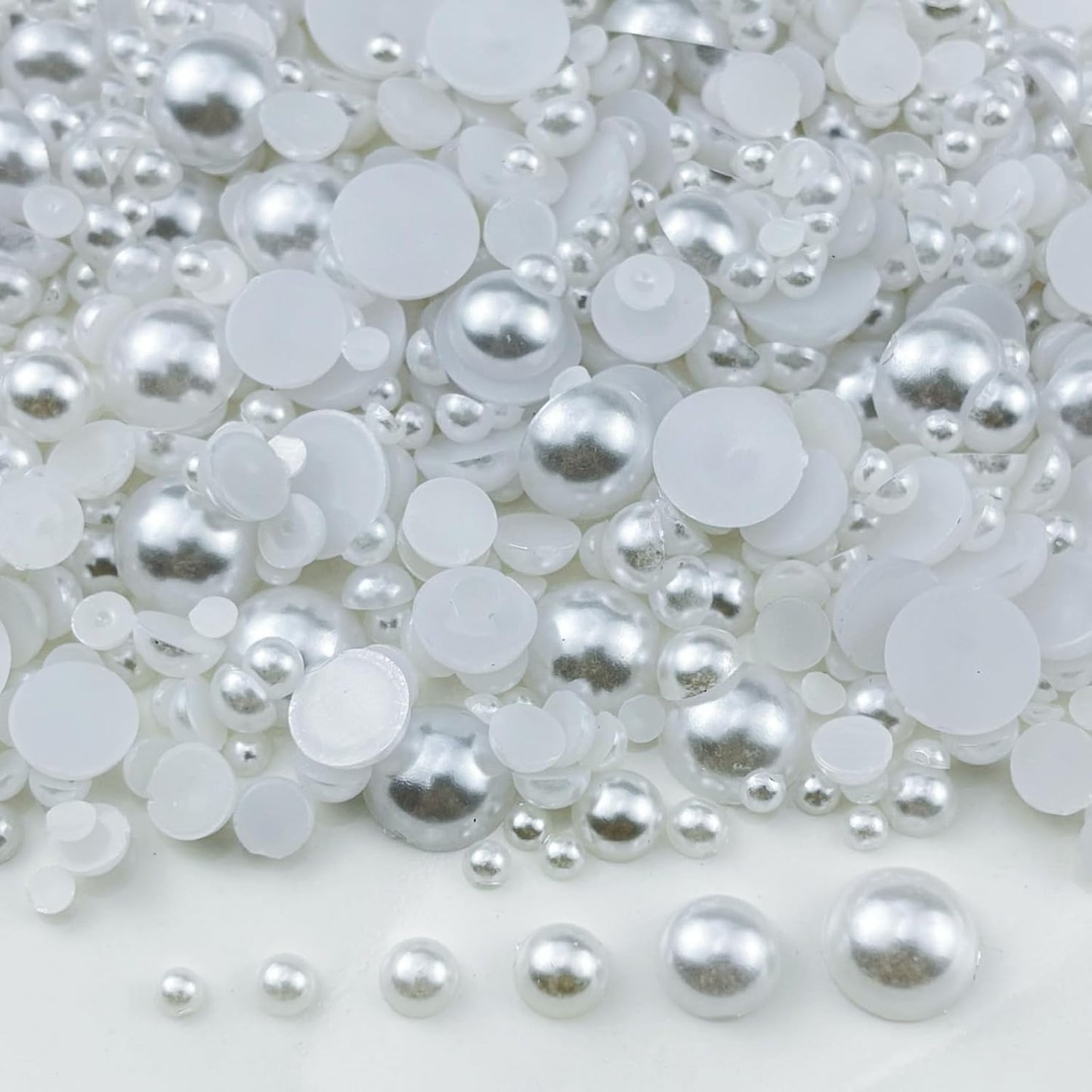 4020pcs Half Pearls for Crafts Assorted Size 3mm 4mm 5mm 6mm 8mm 10mm Flatback Half Round Pearl Beads for Jewelry Making Nail Art Scrapbook Craft Wedding Dress Decoration(White)
