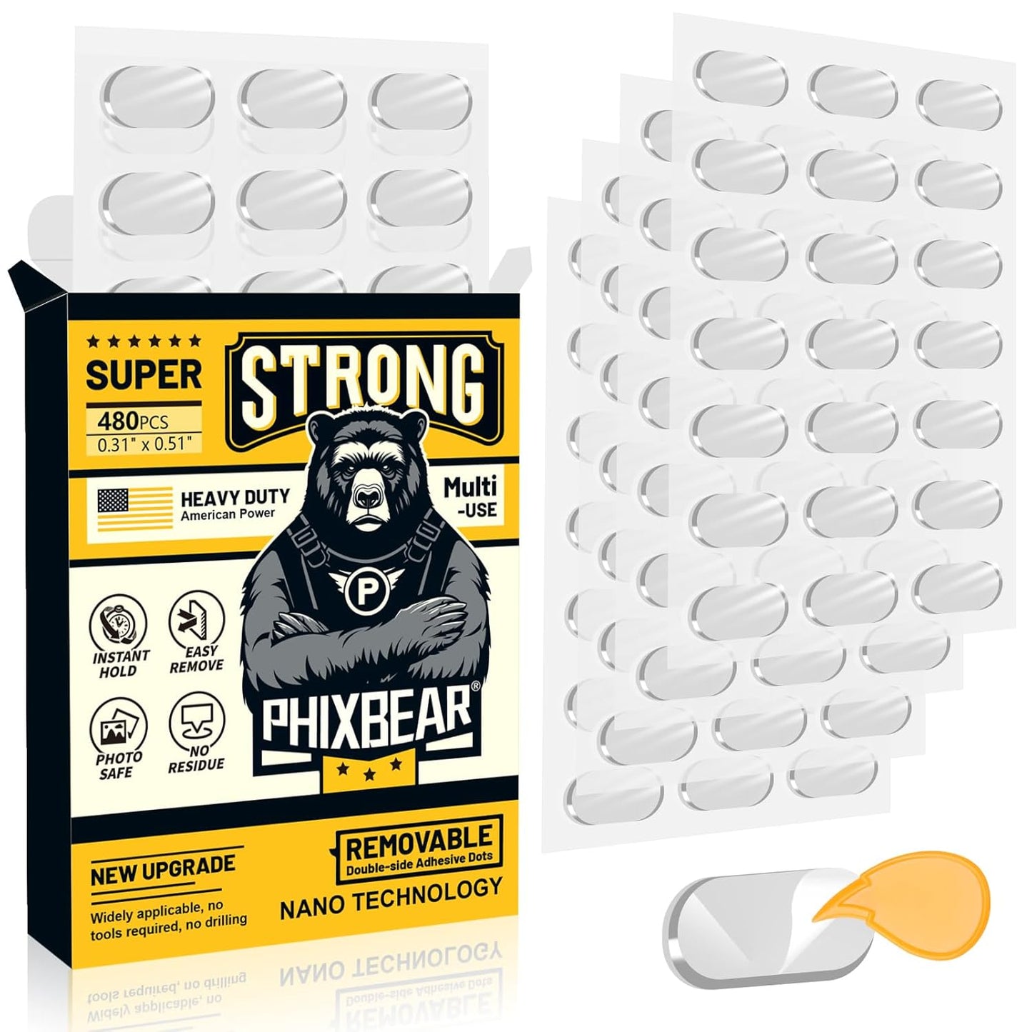 Medium Mounting Putty No Residue, Double Sided Tape Glue Adhesive Dots Clear Museum Sticky Tack, Picture Hanging Strips Fixed Posters Decor Art Craft Party, 0.31 x 0.51 in (480 Pcs)