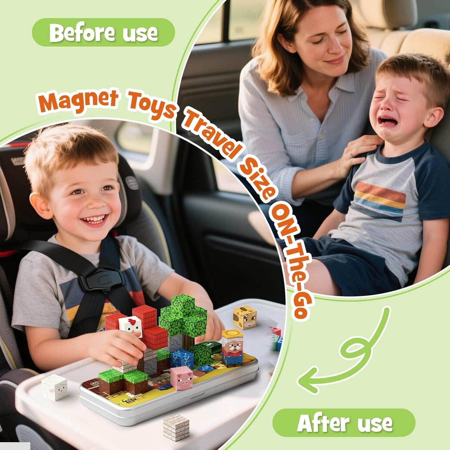 Magnetic Tiles Farm Animals Travel Toys, 35PCS Magnetic Blocks for Kids Ages 3-8, Portable STEM Building Cubes with Metal Storage Box, Toddler Learning Toys for Ages 3-5