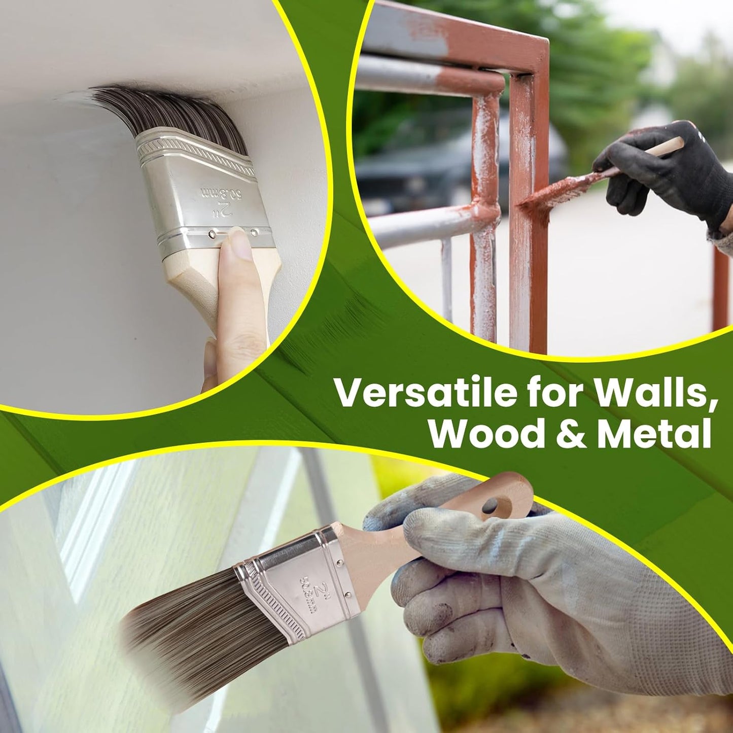 Paint Brushes, 2 Inch, Angled Brushes with Short Handle, 3 Pack, Shortcut Paintbrush for Paints and Stains, Small Paint Brushes for Walls, Furniture, Cabinets and Home Improvement