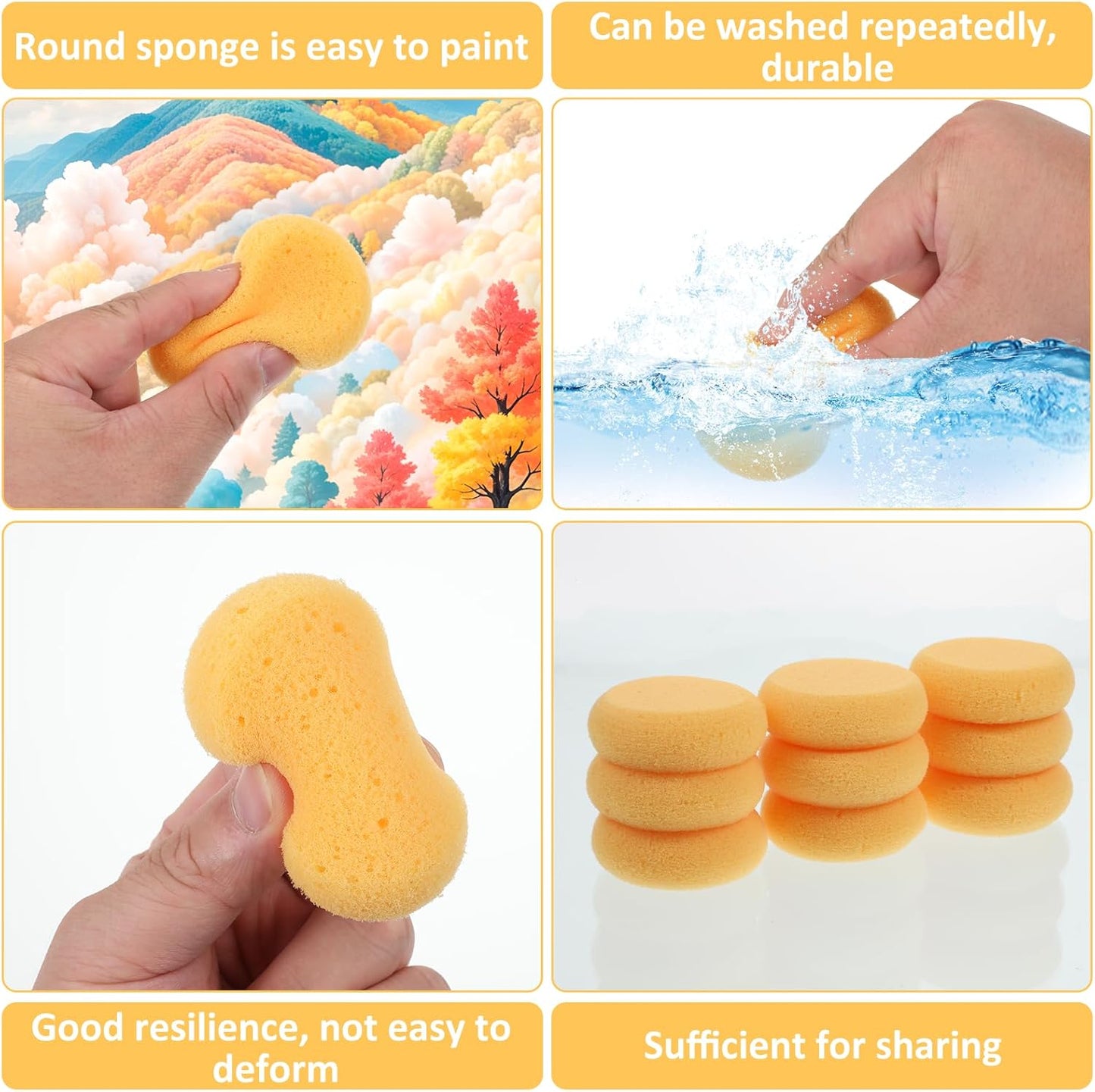 12 Pcs Round Pottery Sponges, Elasticity Clay Sponge Water Absorption Tack Sponges for Kitchen Shoes Leather Care Painting Crafts, Ceramics
