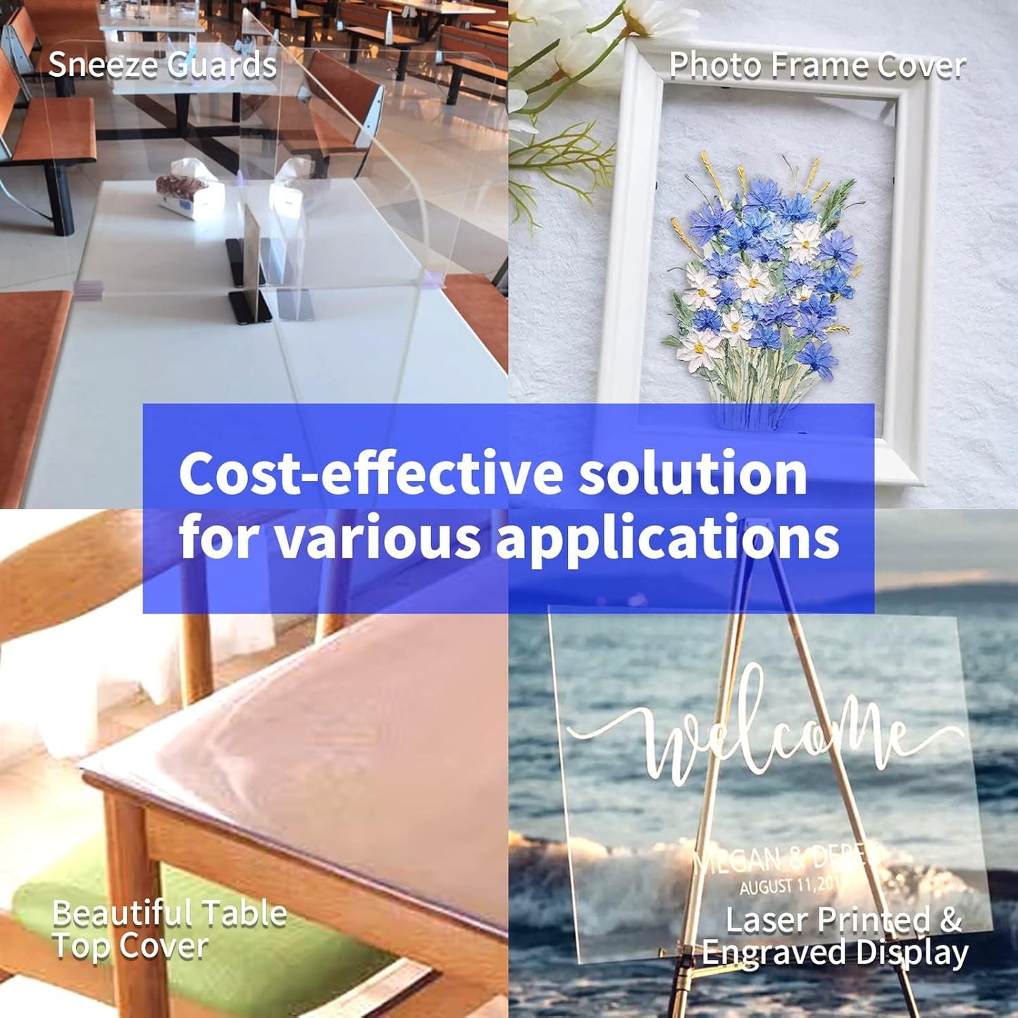 Art3d (2 Pack) 1/8" Thick Plexiglass Sheets - 20" x 24" PET Clear Acrylic Sheets for Art Design，Craft Projects, Signs, DIY in Home, Wedding, Festival,Party,Office