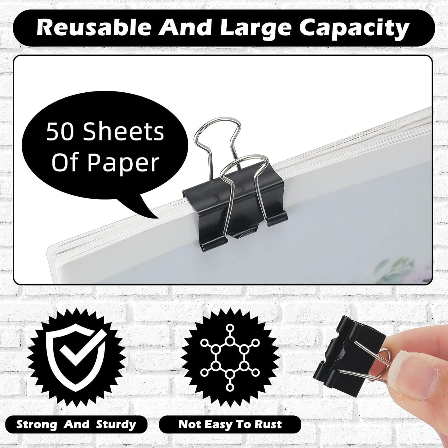 Yexiya 1000 Pcs Binder Clips Bulk Assorted Sizes Black Paper Clips Small Binder Clips Office Clips Bulk Mini Paper Clamps Multi Sizes for School Teachers Office Supplies (0.75 Inch)