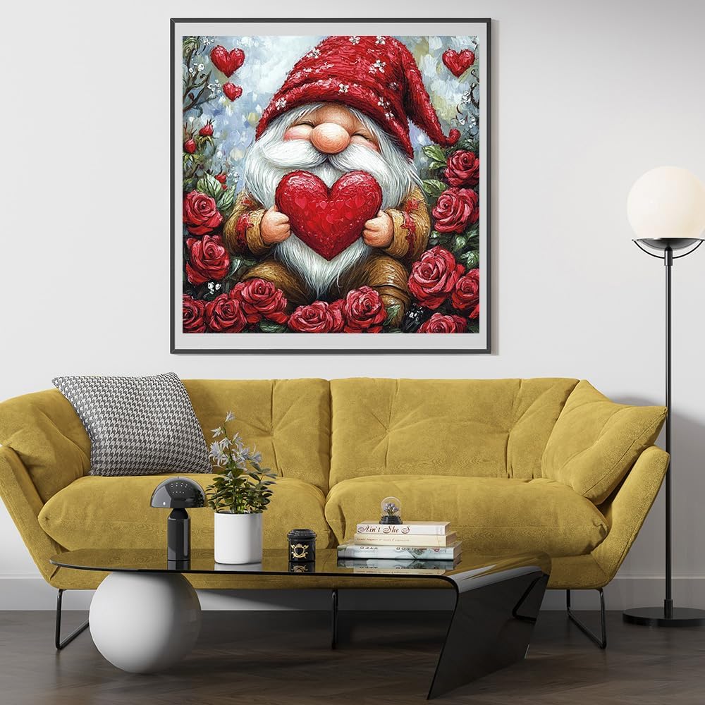 Moohue 14ct Counted Stamped Cross Stitch Kits for Adults Love Gnome Roses Printed Cross Stitch Patterns Art Crafts Cross Stitch Supplies (Love Gnome)