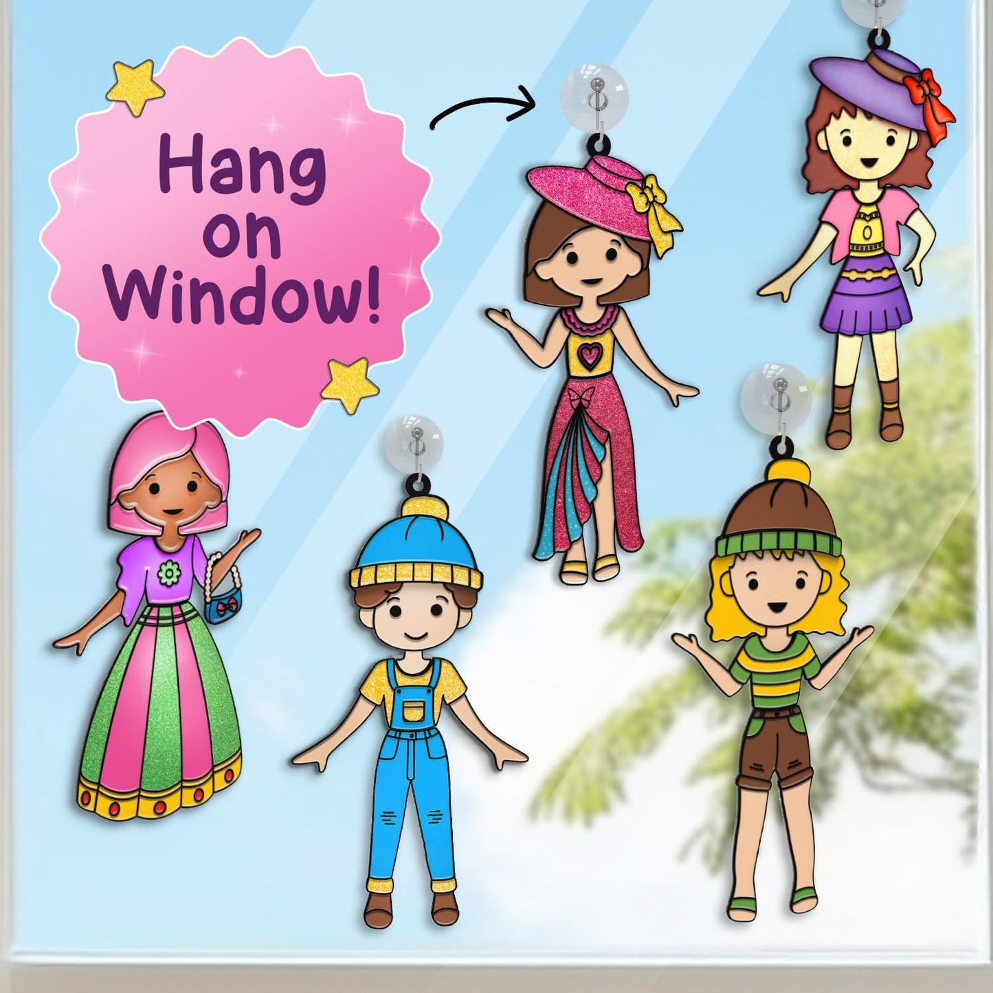 SmartCraft Window Art Fashion Kit with 225 Unique Combinations for Girls 5 to 10 Years Old | Glass Painting Kit | Birthday Gift for 5, 6, 7, 8, 9, 10 | Sun Catcher Art & Craft Activity Kit