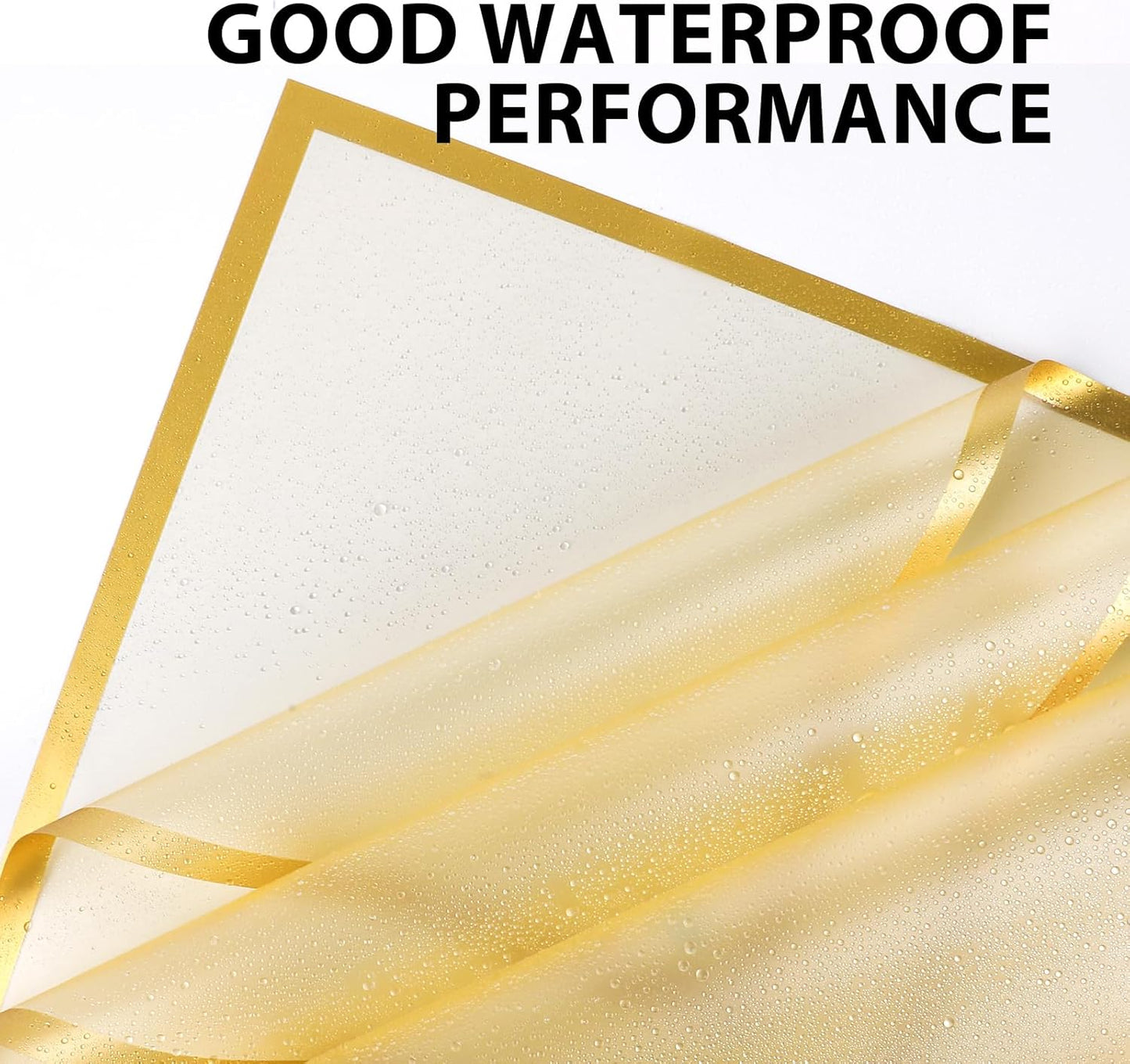 FUHITIM 20 Sheets Flower Wrapping Paper - Waterproof Floral Bouquet Packaging Paper for DIY Crafts，Florist Supplies Packaging Paper for Wedding Birthday Gift (Translucent Gold)