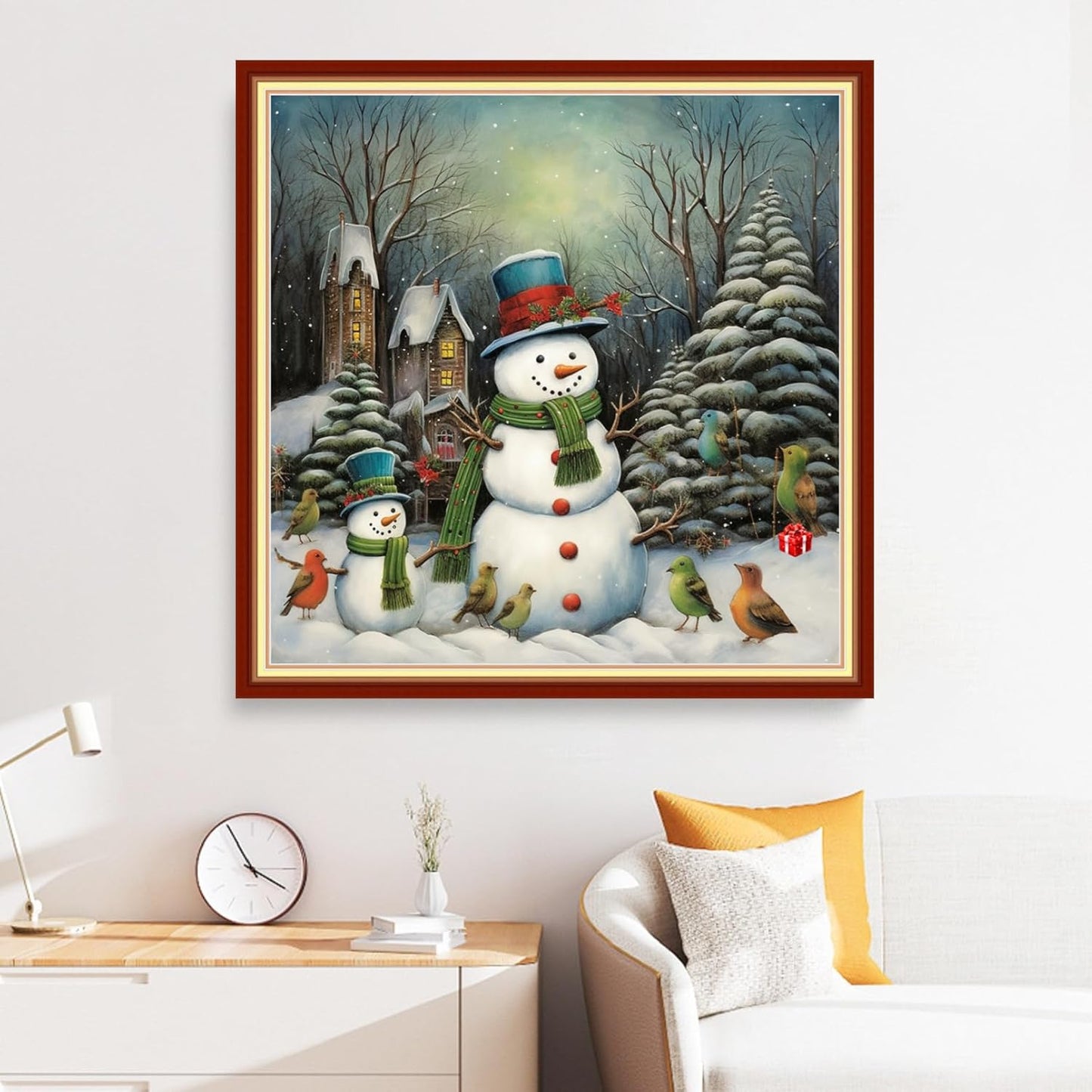 Disxvivy Cross Stitch Stamped Full Embroidery Kits DIY 11CT Cotton Thread Printed DIY Needlepoint Kits Craft Needlework Set Cross-Stitch Stamped Sets-Snowman Snowy Scenery 18x18 inch