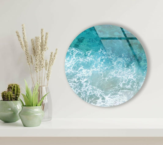 My Photostation.com 31.5''(80cm) Diameter Sea Waves Round Glass Wall Art Tempered Glass Printing Wall Decor Large Wall Art Wall Hangings