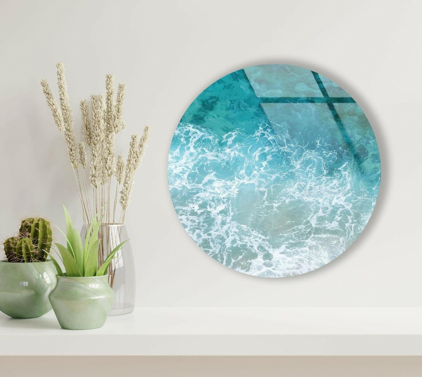 My Photostation.com 20''(50cm) Diameter Sea Waves Round Glass Wall Art Tempered Glass Printing Wall Decor Large Wall Art Wall Hangings