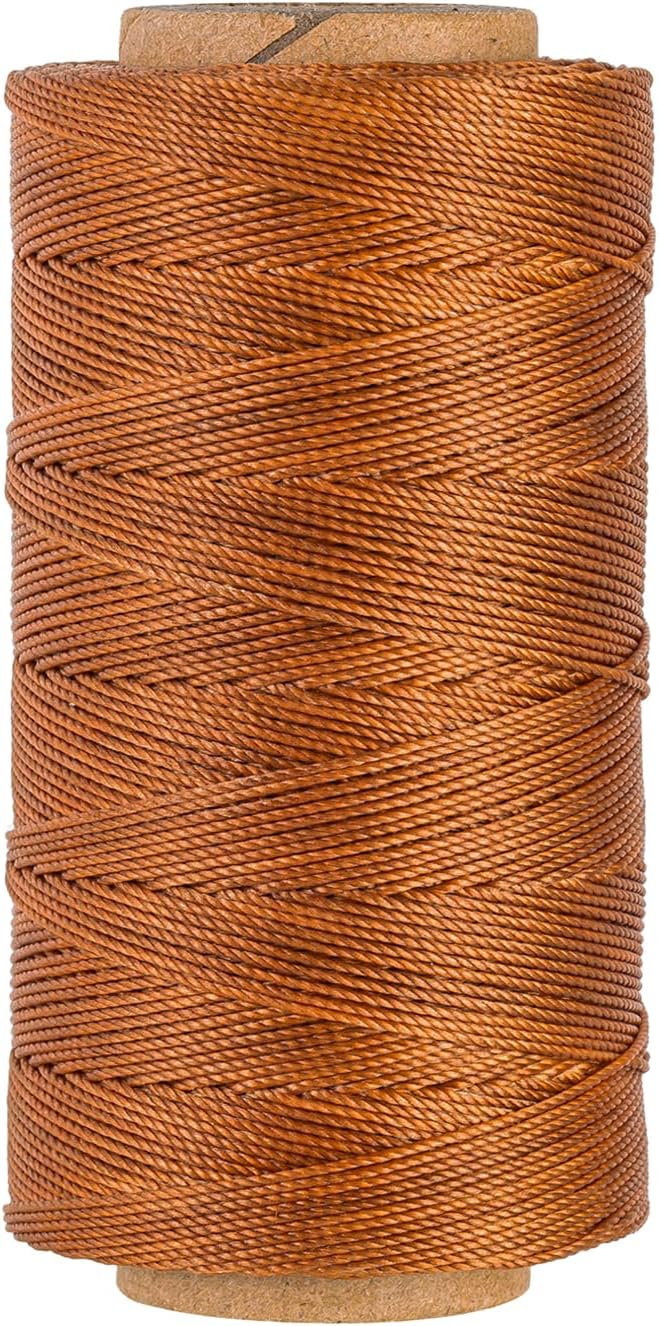 Bonded 0.8mm Round Waxed Polyester Cord, 3-ply Wax Coated Thread, 197 Yards Stiff String for Heavy Duty Fabric, Leather Sewing, Book Binding, Upholstery Repair, and Macrame Jewelry - Brown
