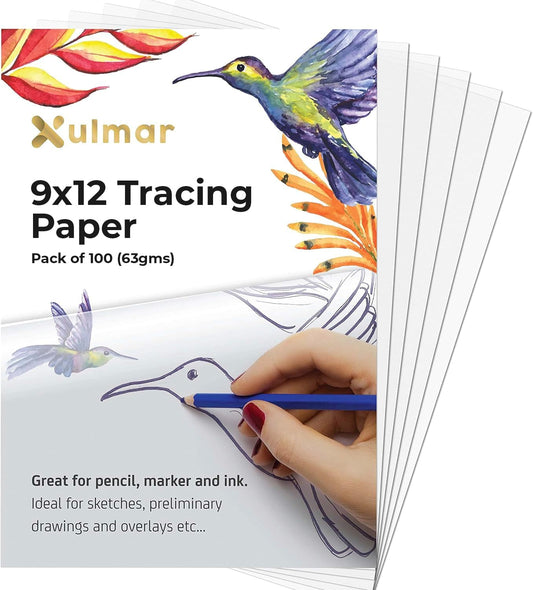 Tracing Paper 9x12 63 GSM - Pack of 100 Sheets Tracing Paper for Sewing Patterns, Drawing Overlays & Sketching on Art Paper & Sketch Book