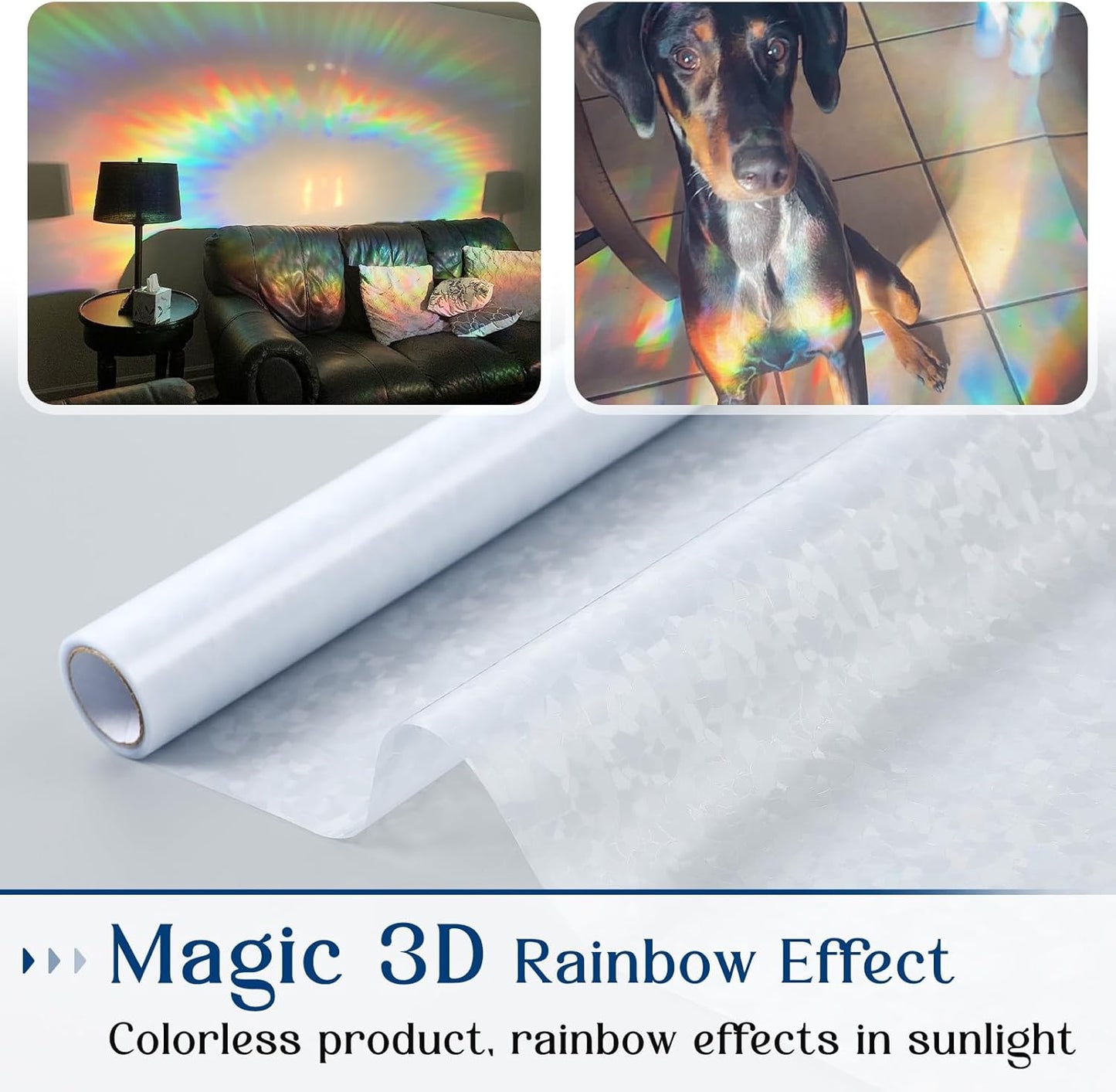 Haton Window Privacy Film, Rainbow Stained Glass Window Clings, 3D Decorative UV Sun Blocking Sticker, Removable Static Cling Heat Control Tint for Home Door, 23.6" x 157.4" Non-Adhesive