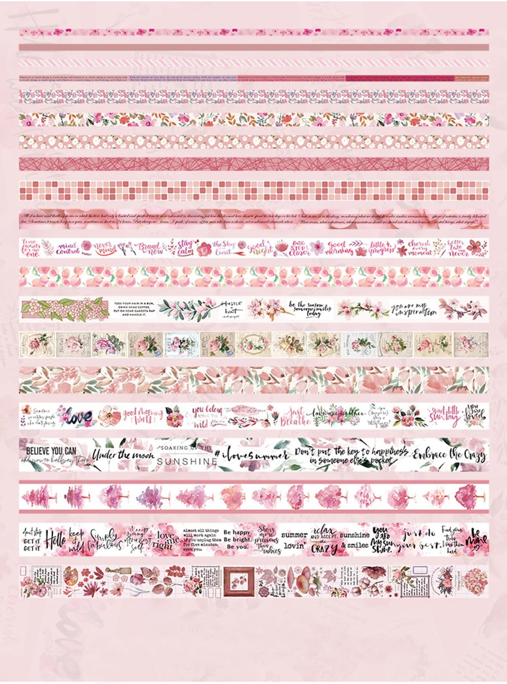 MAFELOE Decorative Vintage Washi Tapes Set 20 Rolls 2 Meters Long, Adhesive Scrapbook Junk Journaling Art Craft Collage Supplies-Forest Dream Series-Pink (WT-M4-SLMJ)