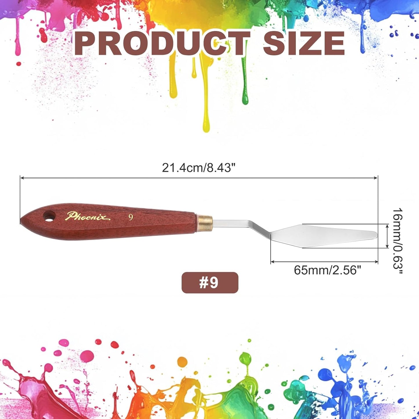 MECCANIXITY Pack of 1 Palette Knife No.9, 8.4" Long Palette Knives with Stainless Steel Flexible Spatula Pallet Knife and Wood Handle for Scraping, Mixing, Oil Acrylic Painting Canvas