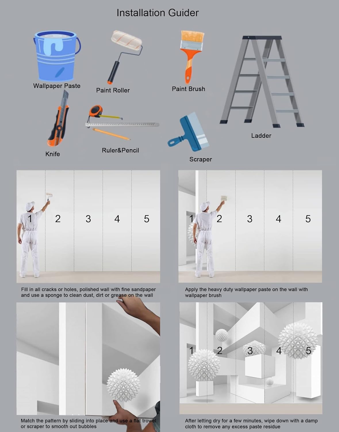 3D Wallpaper Abstract Tunnel Space Stereo Wall Mural Metal Ball Tapiz para Pared for Bedroom Living Room TV Background Wall Studio（Not Peel and Stick）