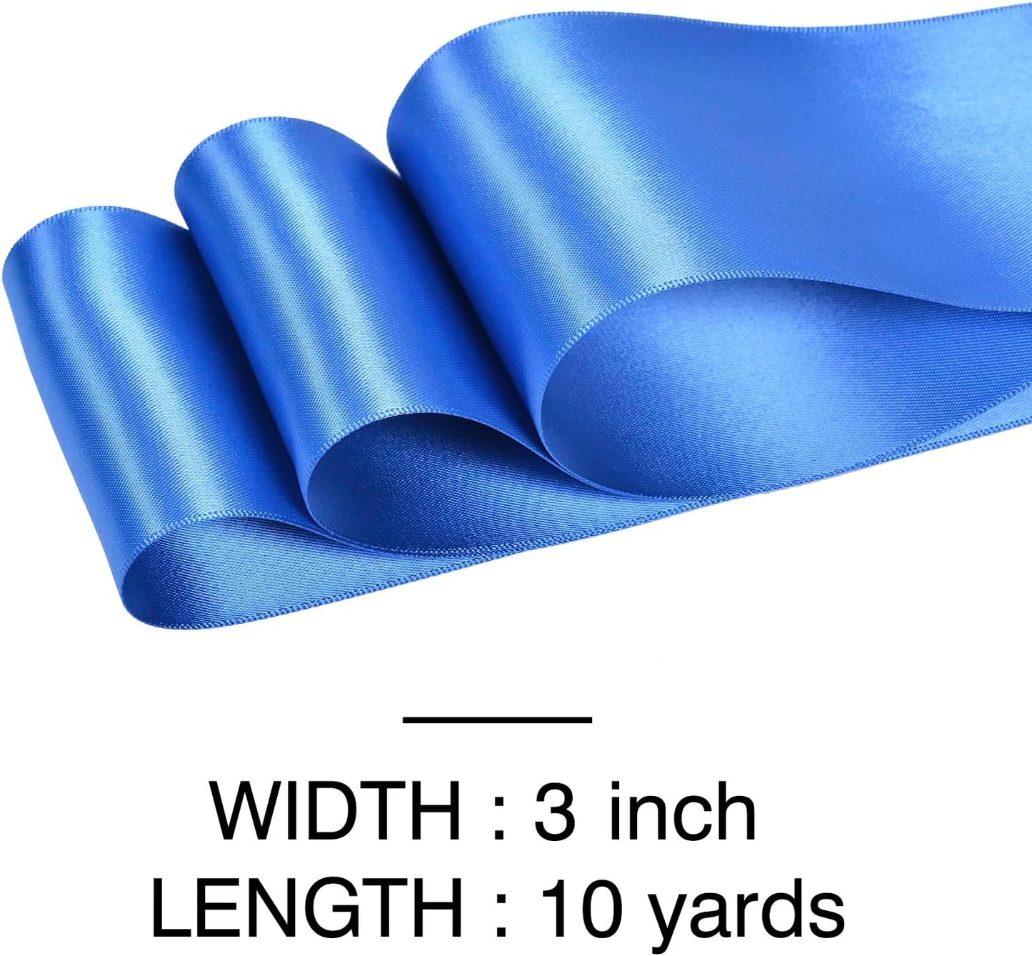 YAMA Royal Blue Double Faced Satin Ribbon 3 Inch 10 Yards, Great for Crafts Bows Flower Bouquet Wedding Home Decor Gift Wrapping