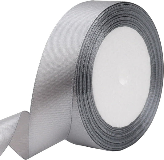 Gray Solid Satin Ribbon 1 Inch 25 Yards Solid Polyester Fabric Ribbon for Gift Wrapping Wedding Christmas Baby Shower Birthday Party Decoration Handmade Immortal Flower Craft