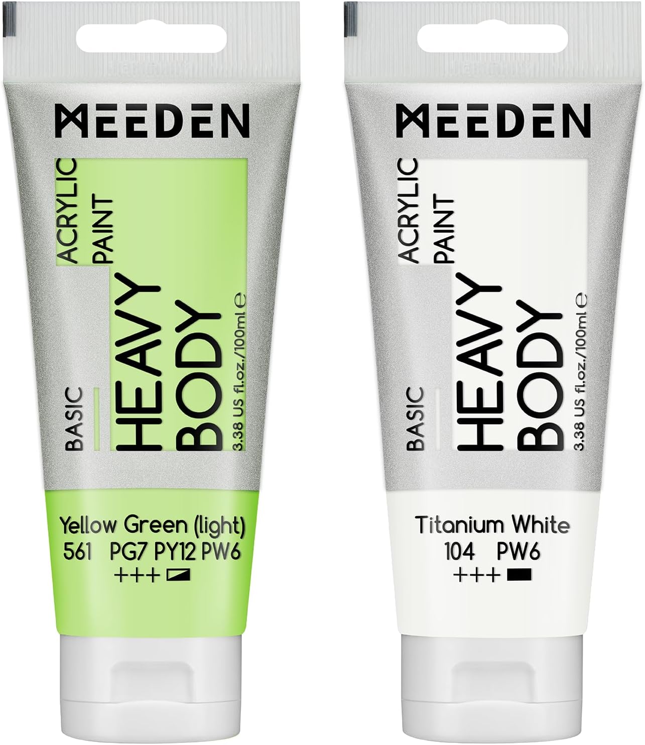 MEEDEN Acrylic Paint Yellow Green Light: 100ml/3.38oz Heavy Body Acrylic Paint Tube Bundled with Additional Titanium White Color for Art Craft Painting