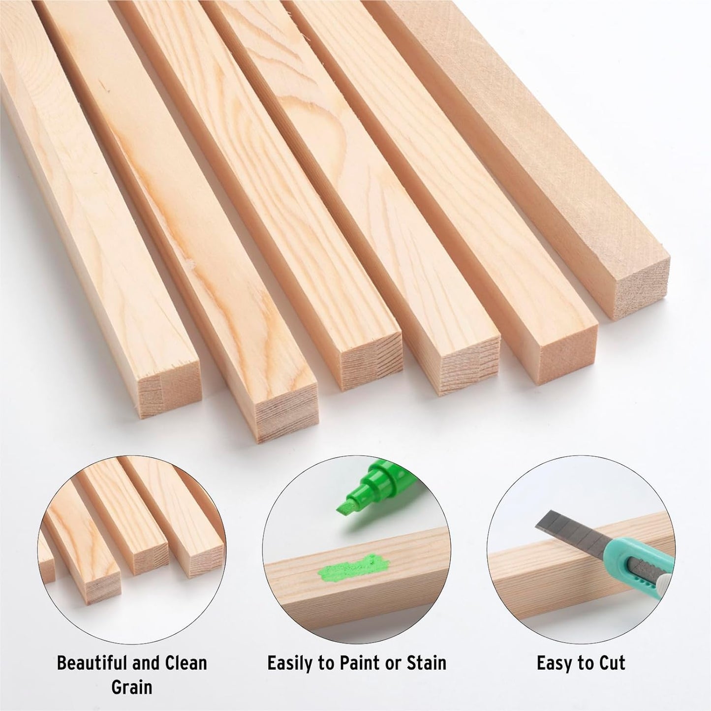 Square Wooden Dowel Rods, 6 PCS 3/4" x 12" Square Wood Dowel Rods Wooden Sticks for Crafts, Unfinished Hardwood Sticks Wood Strips for Woodworking, Crafting, Arts and DIYers, Home Decor, Model Making