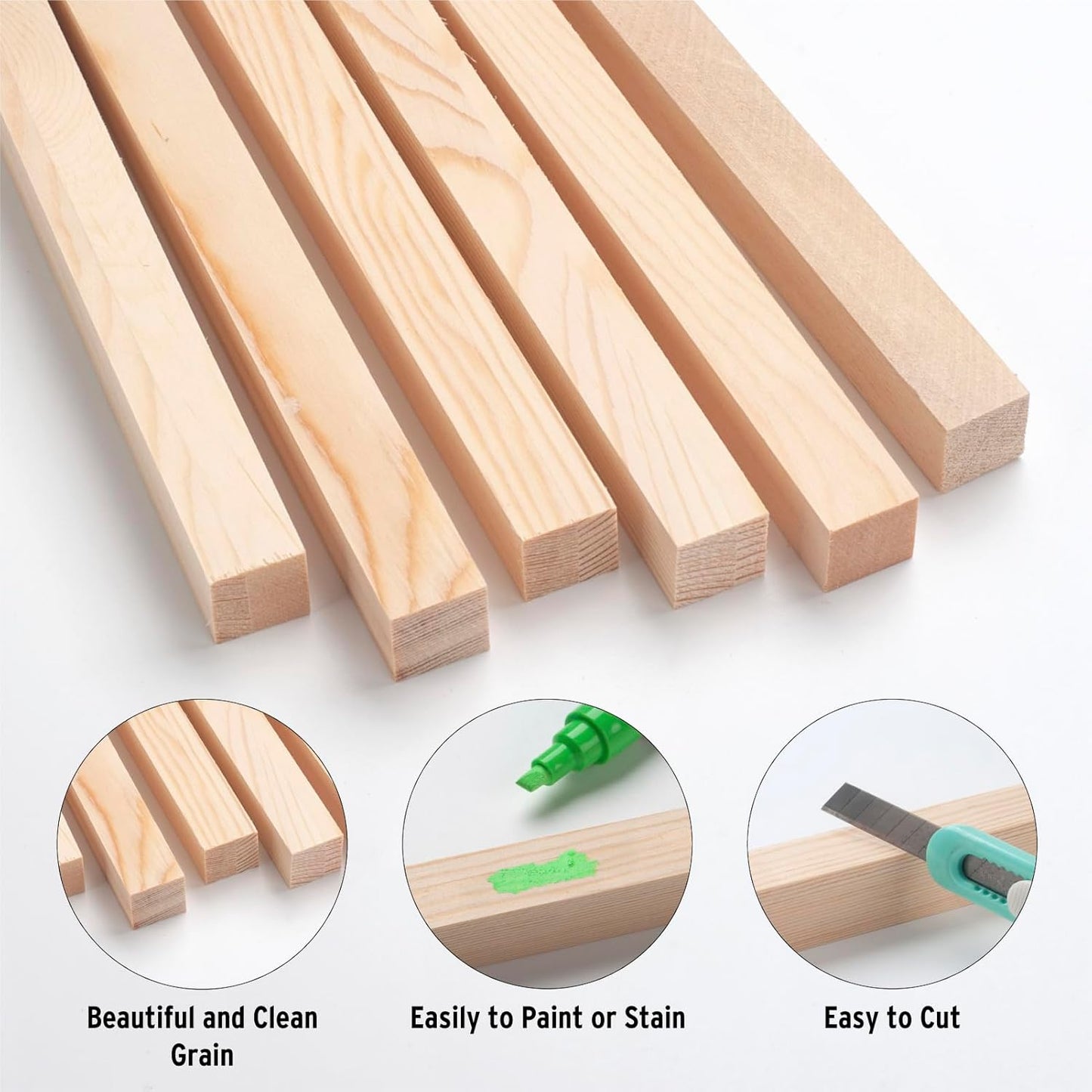 Square Wooden Dowel Rods, 6 PCS 3/4" x 15" Square Wood Dowels Wooden Sticks for Crafting, Unfinished Hardwood Wooden Strips Pieces for Woodworking, Crafts, Arts and DIYers, Home Decor, Model Making