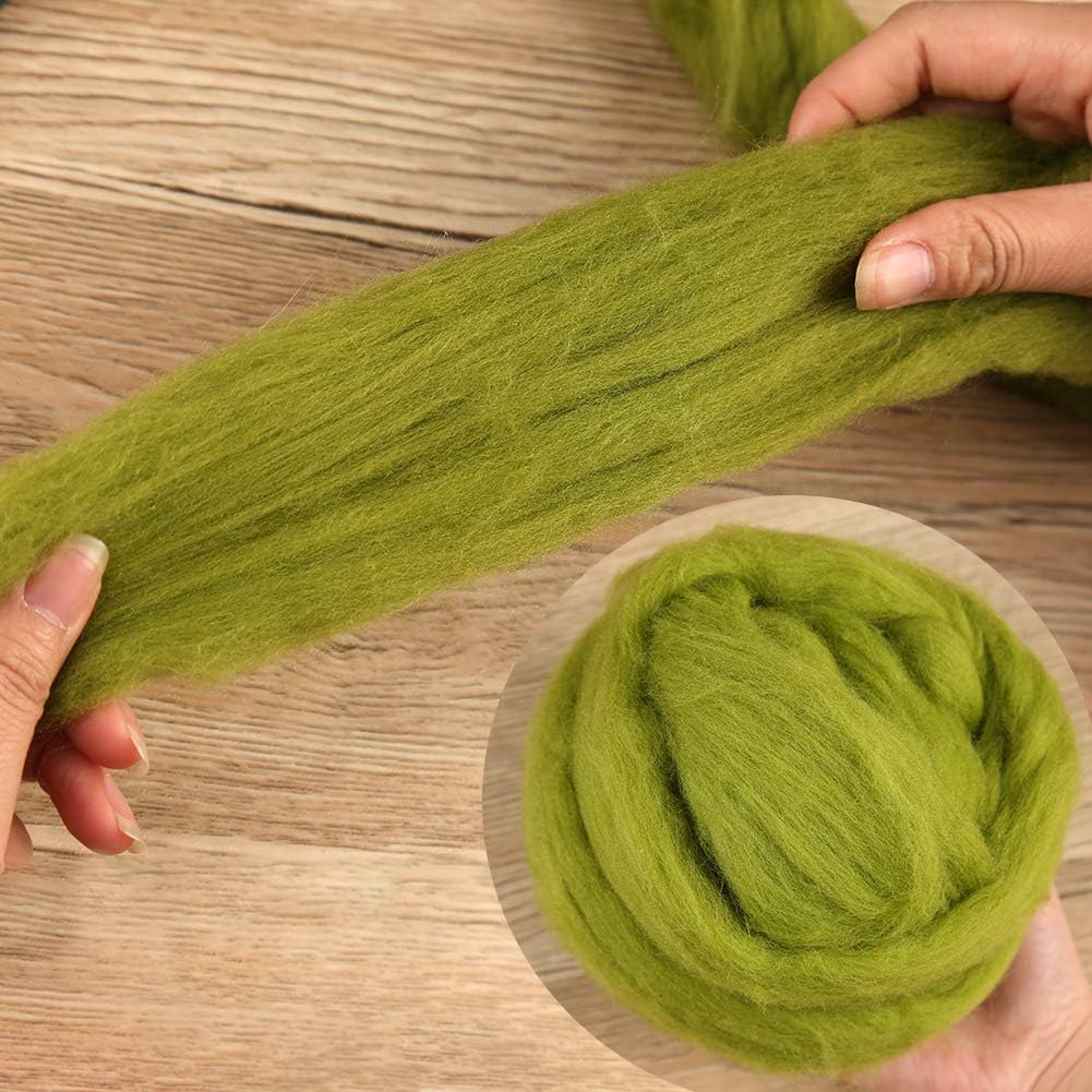 3.53oz Wool Roving Yarn, Wool Felting Supplies, Pure Wools, Chunky Yarn, Spinning Wool Roving for Needle Felting Wet Felting DIY Hand Spinning (Grass Green)