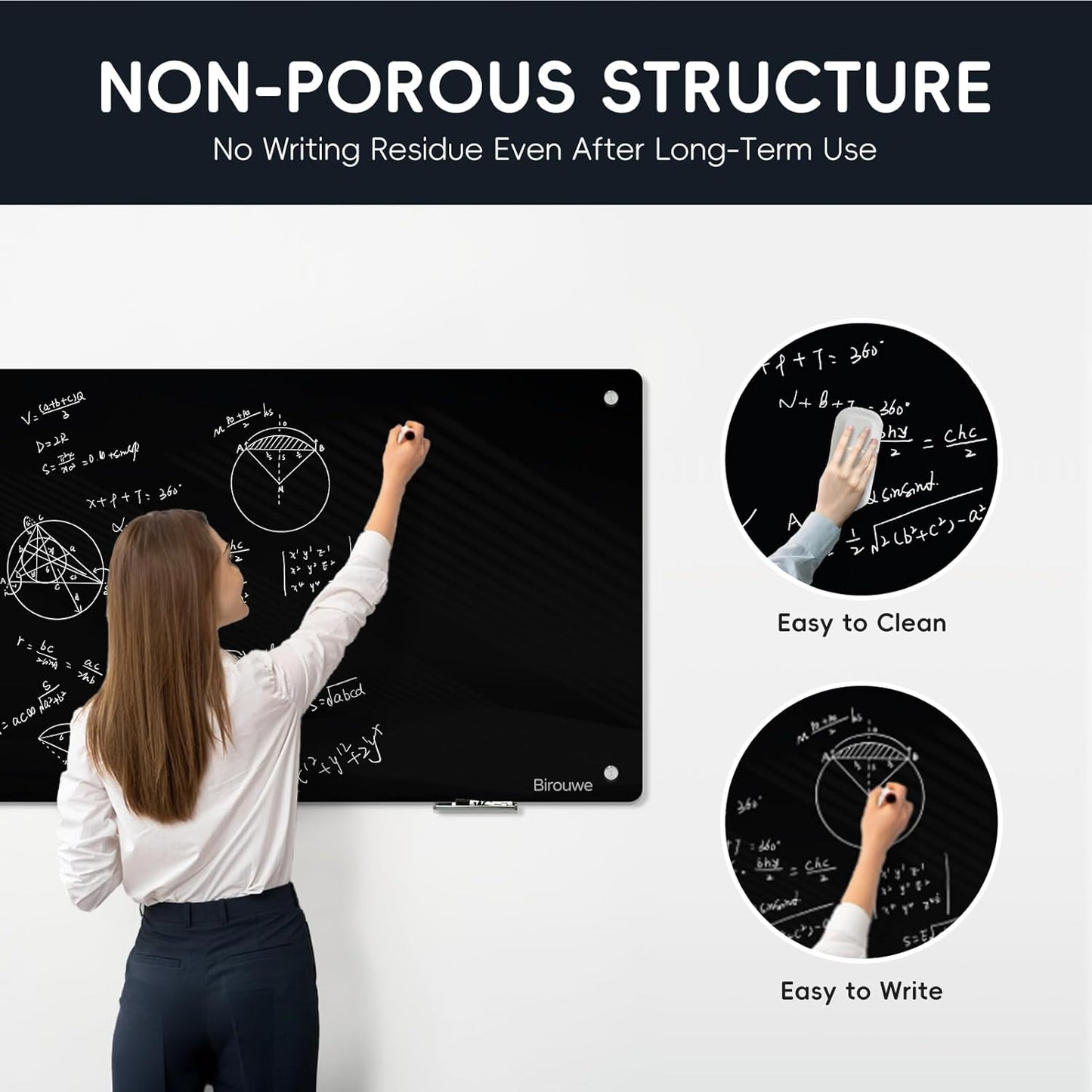 Magnetic Glass Blackboard - Glass Dry Erase Board 48"x96" Large Frameless Board for Walls Office School and Home,Black