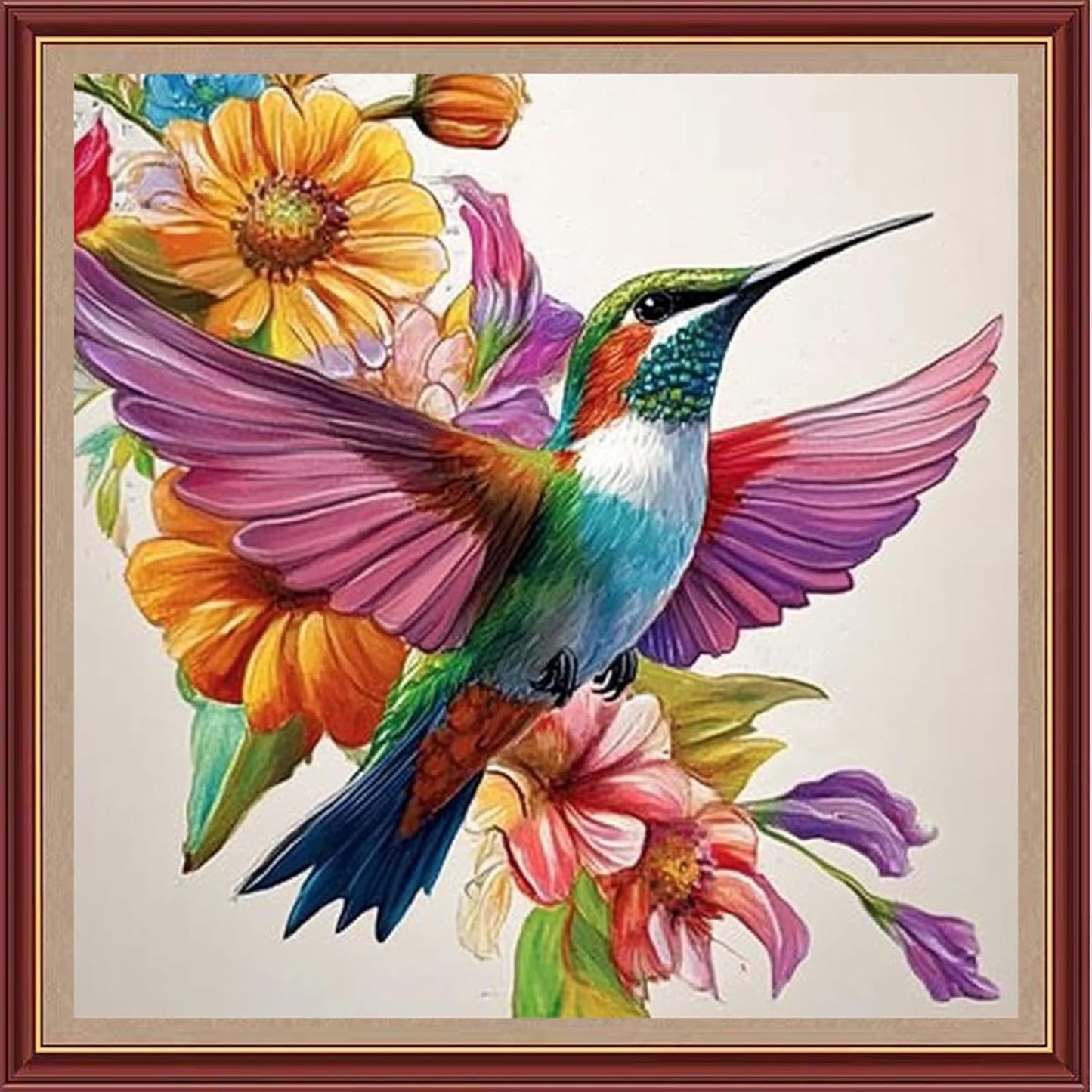 DMCXART Counted Cross Stitch Kits for Adults Needlepoint Kits Unprinted Cross Stitching Embroidery Kit 11CT Cross Stitch Supplies-Hummingbird Flowers 18x18 inch