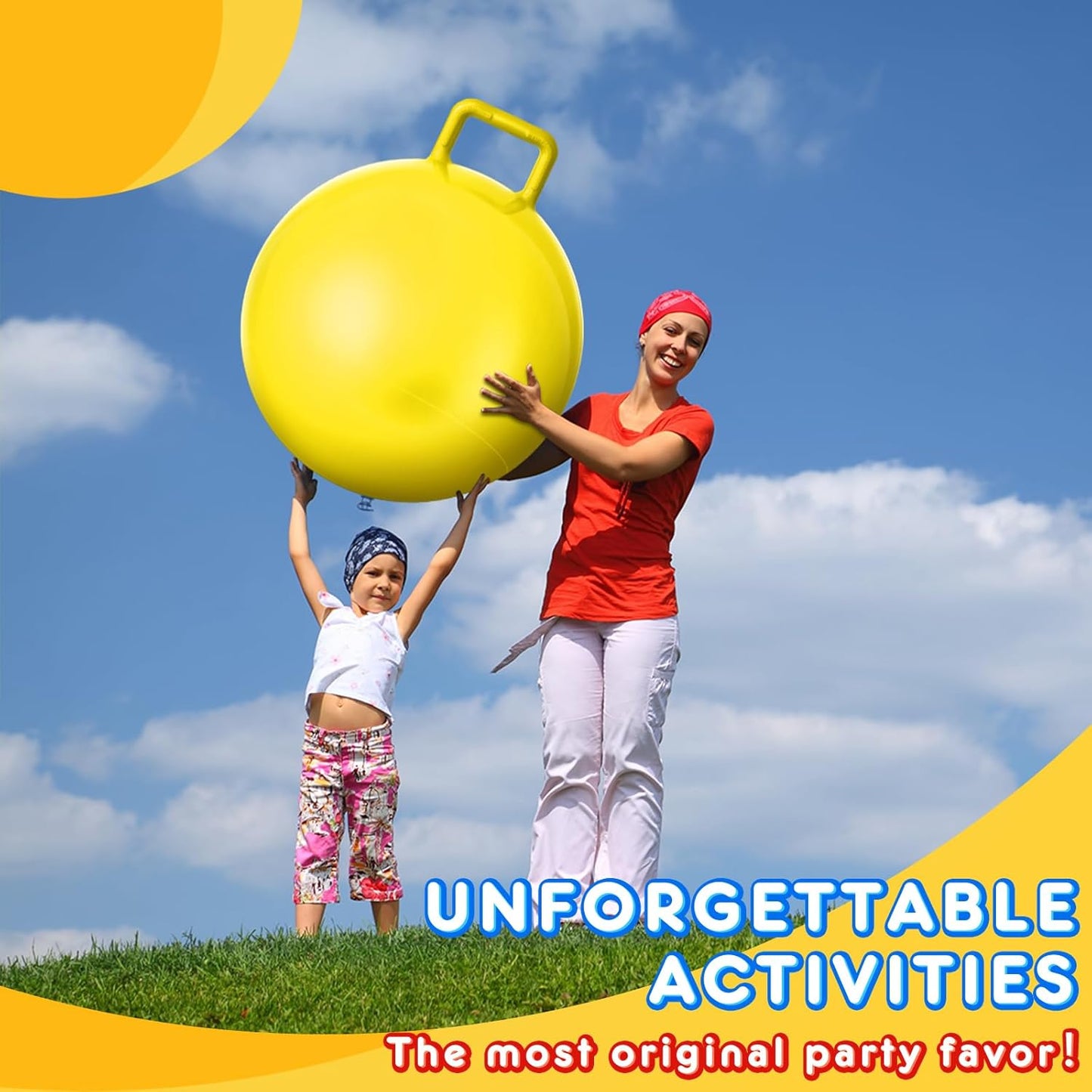 Lewtemi 3 Pcs 31 Inch Bouncing Ball with Handle, Outdoors Hopper Jumping Hopping Ball and Air Pump for Sports Exercise (Red, Blue, Yellow)