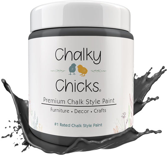 Chalky Chicks All-in-One Chalk Paint for Furniture or Cabinet -16Fl Oz-Matte Finish Gun Metal Gray (Dark Gray) for Metal, Wood Furniture Paint - No Sanding All-in-One for Home Decor & Crafts, USA Made