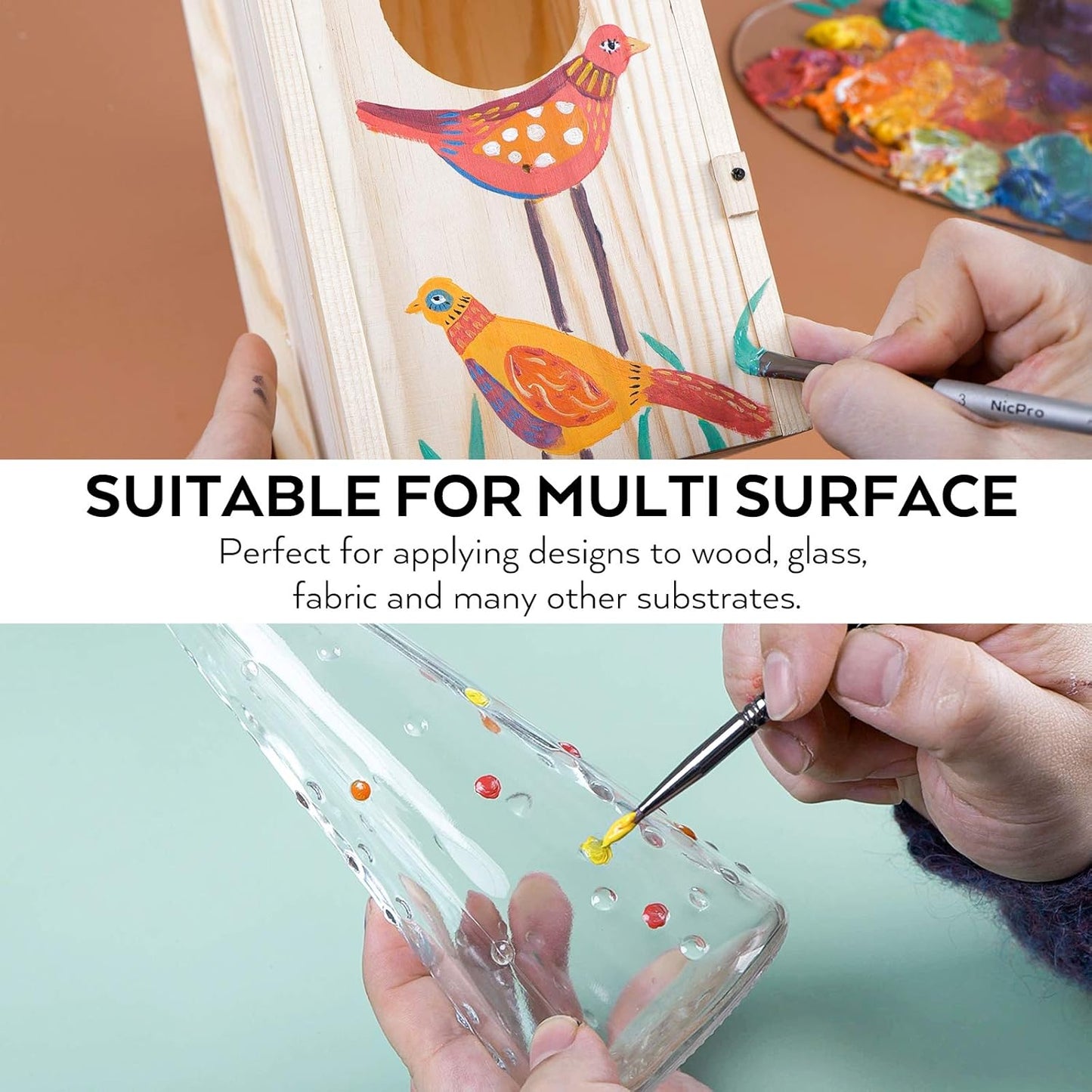 Nicpro 18 Colors Large Acrylic Paint Set, 8.45oz/250 ml Artist Painting Supplies Bulk Non-Toxic For Multi Surface Pumpkin Canvas Wood Fabric Leather Cardboard Paper Crafts Rock Hobby with Color Wheel