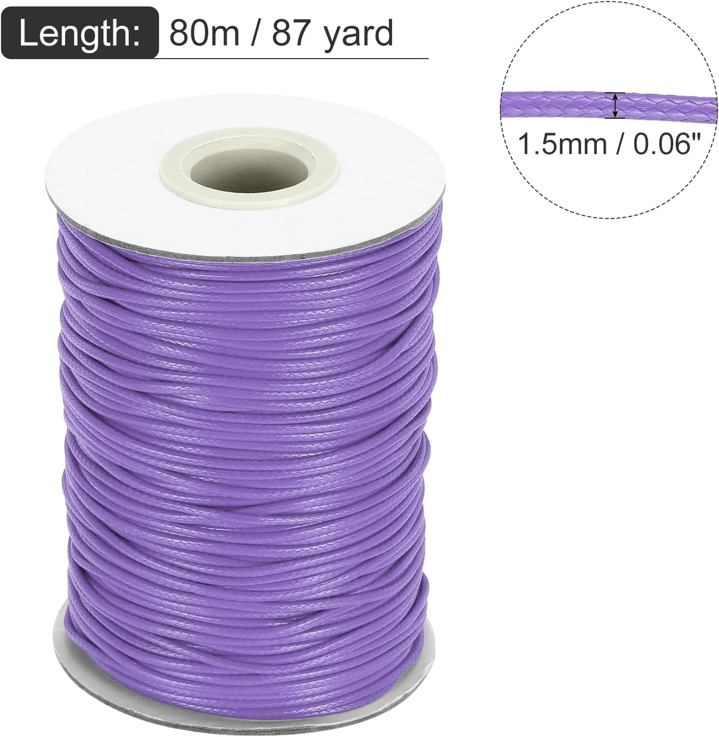 MECCANIXITY Waxed Cord 1.5mm Waxed Thread 87 Yard Wax String Leather Cord for Bracelet Making, Necklaces, Beading, Jewelry Making and DIY Crafts(Light Purple)