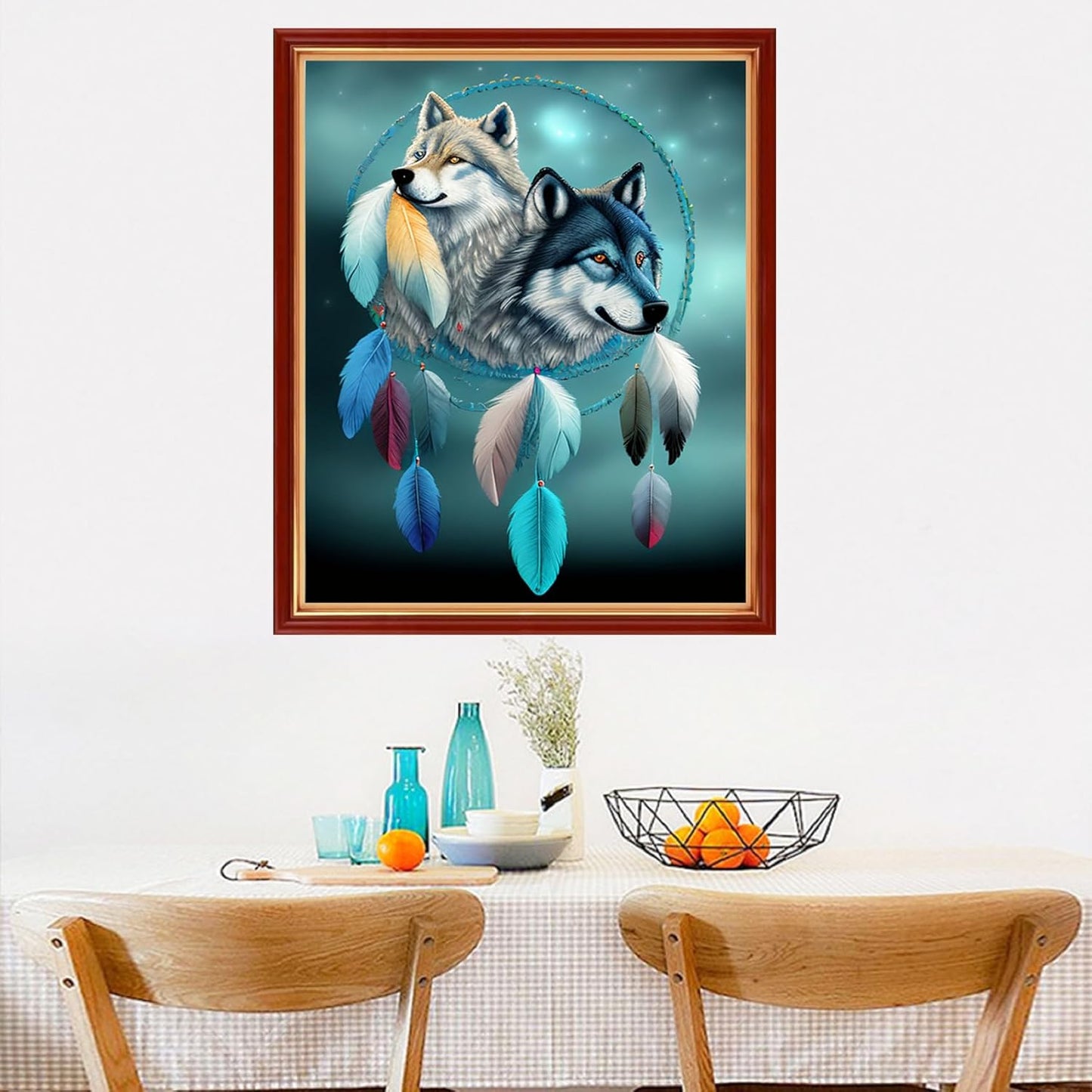 Dimensean Stamped Cross Stitch Kits Full Range of Embroidery Patterns Starter Kits for Beginners Adult or Kids DIY Cross Stitches Needlepoint Kits 11CT-Wind Chime Wolf 15.7x19.7 inch